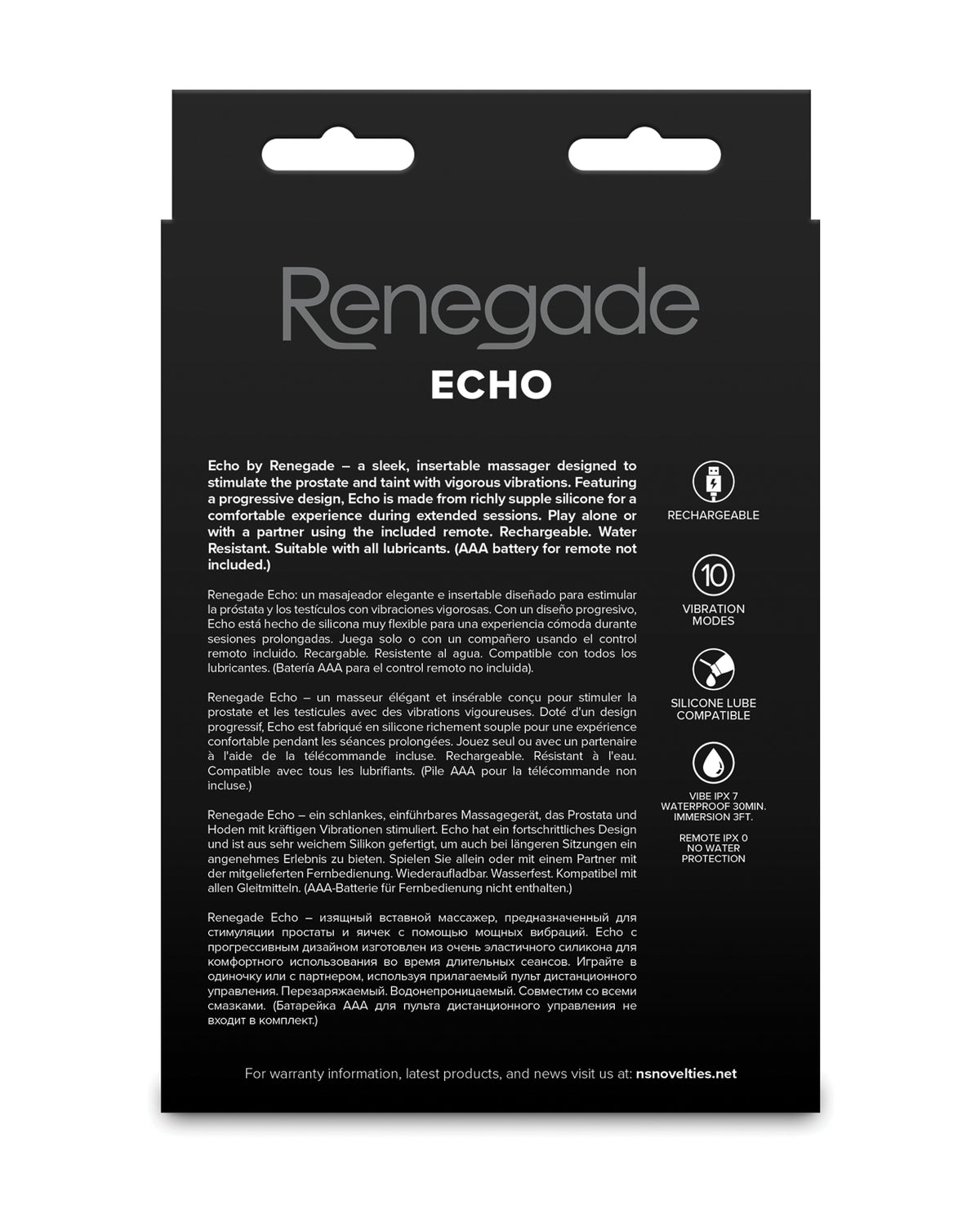 Masajeador de próstata vibratorio de silicona negra Renegade Echo con control remoto