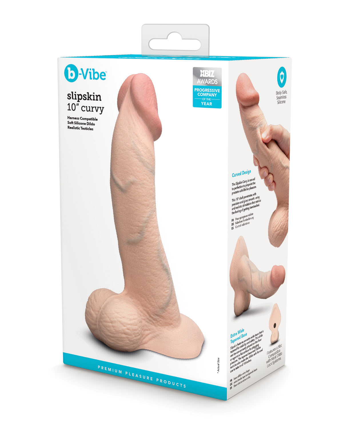 B Vibe Slipskin 10 Inch Curved Silicone Sleeve Cream Adult Toy