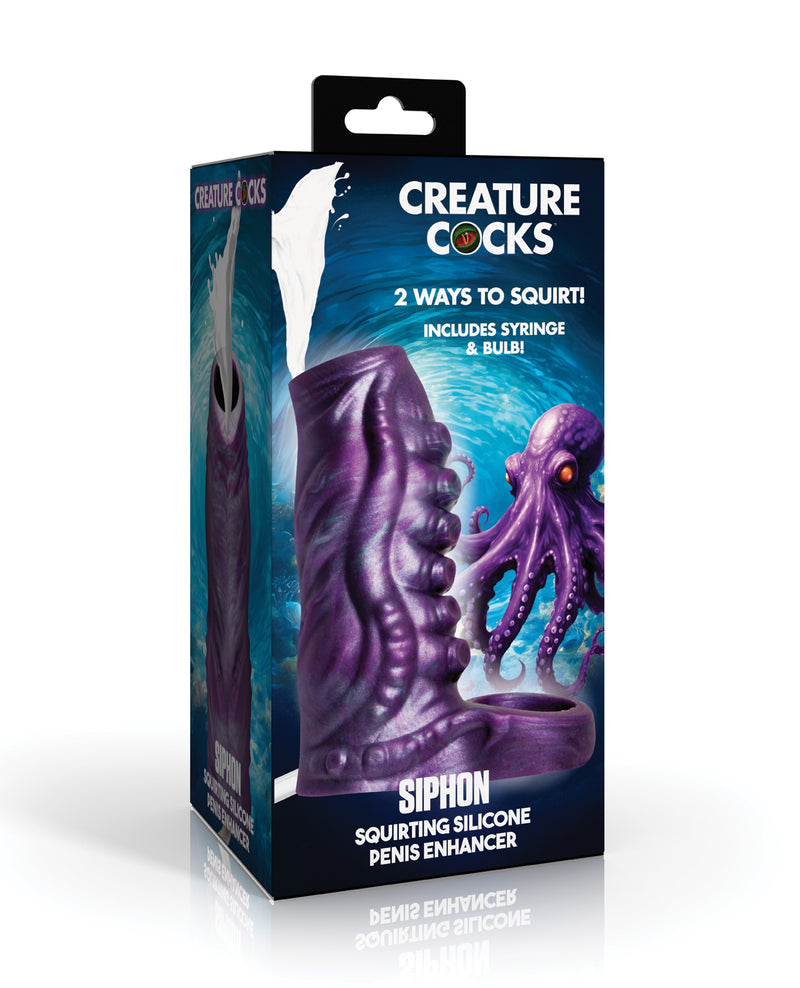 Charger l'image dans la visionneuse de la galerie, Rallonge de pénis violette en silicone avec fonction éjaculatoire, design de tentacule à siphon
