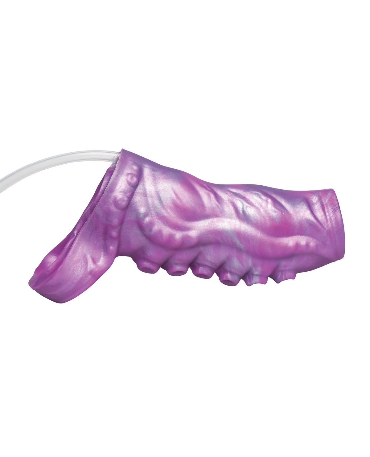 Rallonge de pénis violette en silicone avec fonction éjaculatoire, design de tentacule à siphon