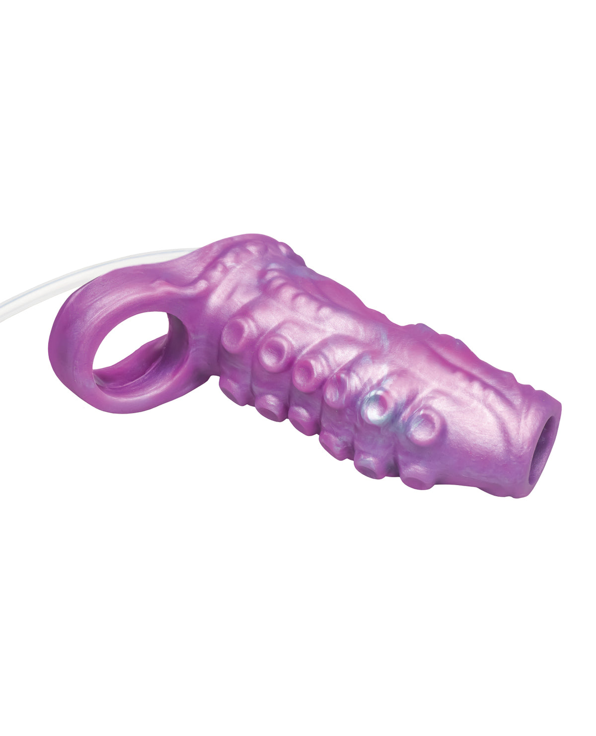 Rallonge de pénis violette en silicone avec fonction éjaculatoire, design de tentacule à siphon