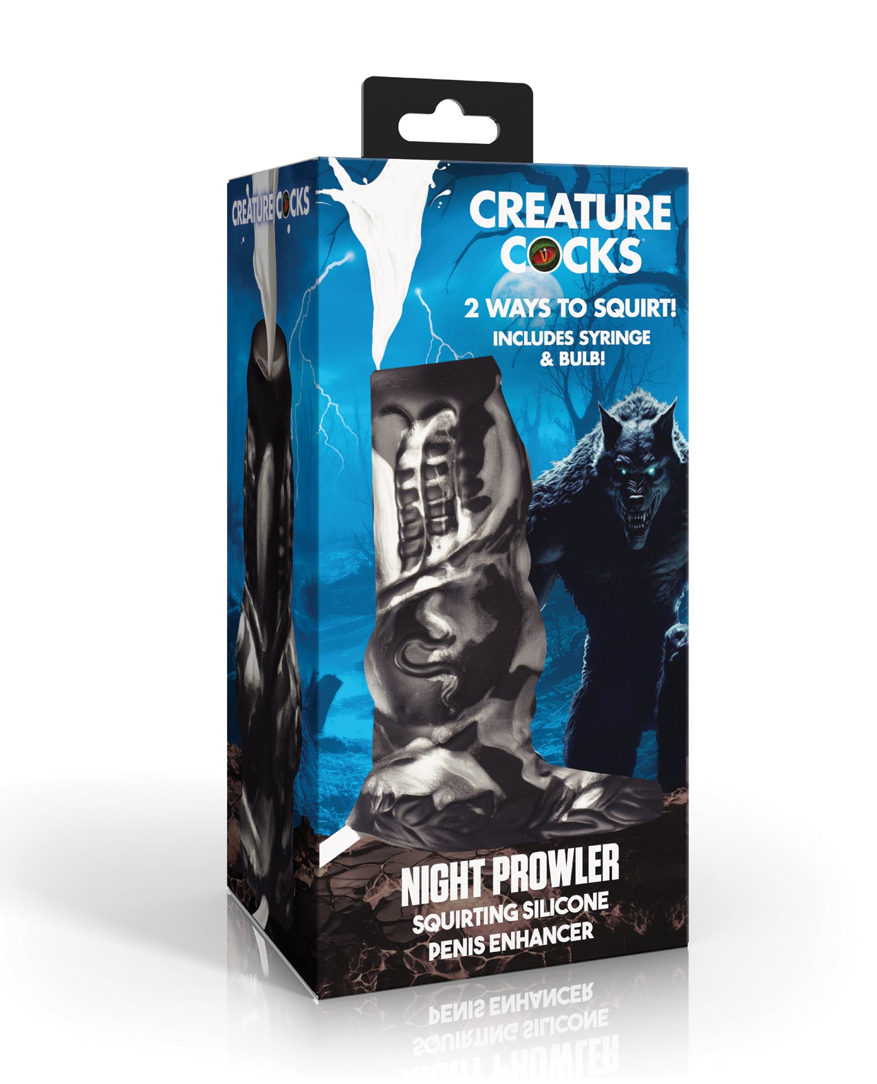 Pompă de penis din silicon Creature Cocks Night Prowler, cu ejaculare feminină - argintiu