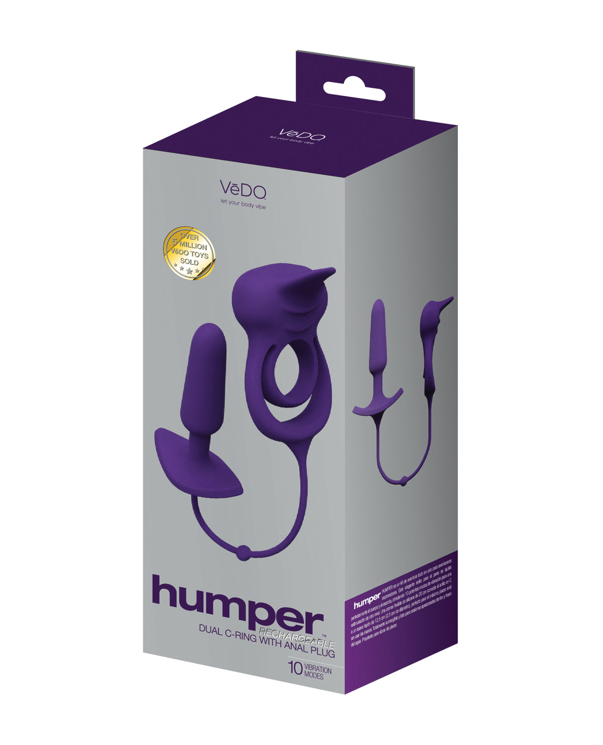 VeDO Rechargeable Dual C Ring With Vibrating Silicone Plug Purple