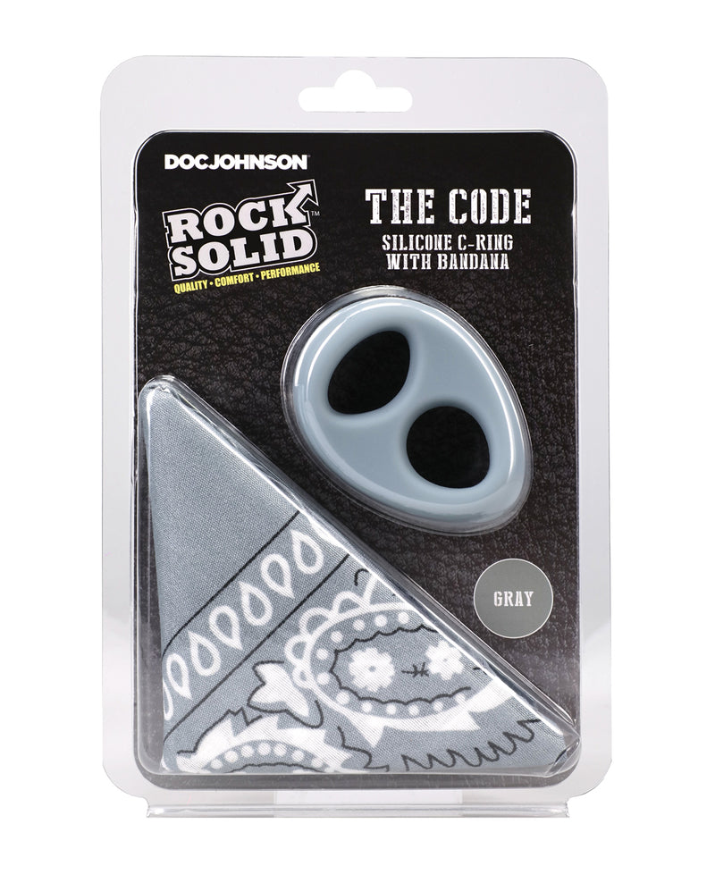 Cargue la imagen en el visor de la galería, Conjunto Rock Solid The Code de anillo para el pene y bandana de silicona gris y negra

