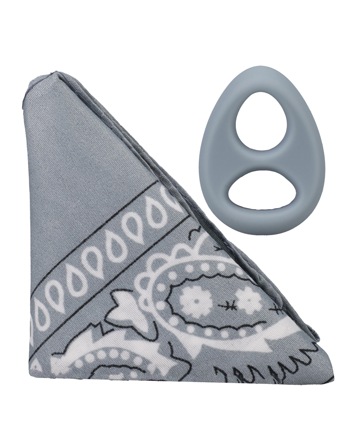 Conjunto Rock Solid The Code de anillo para el pene y bandana de silicona gris y negra