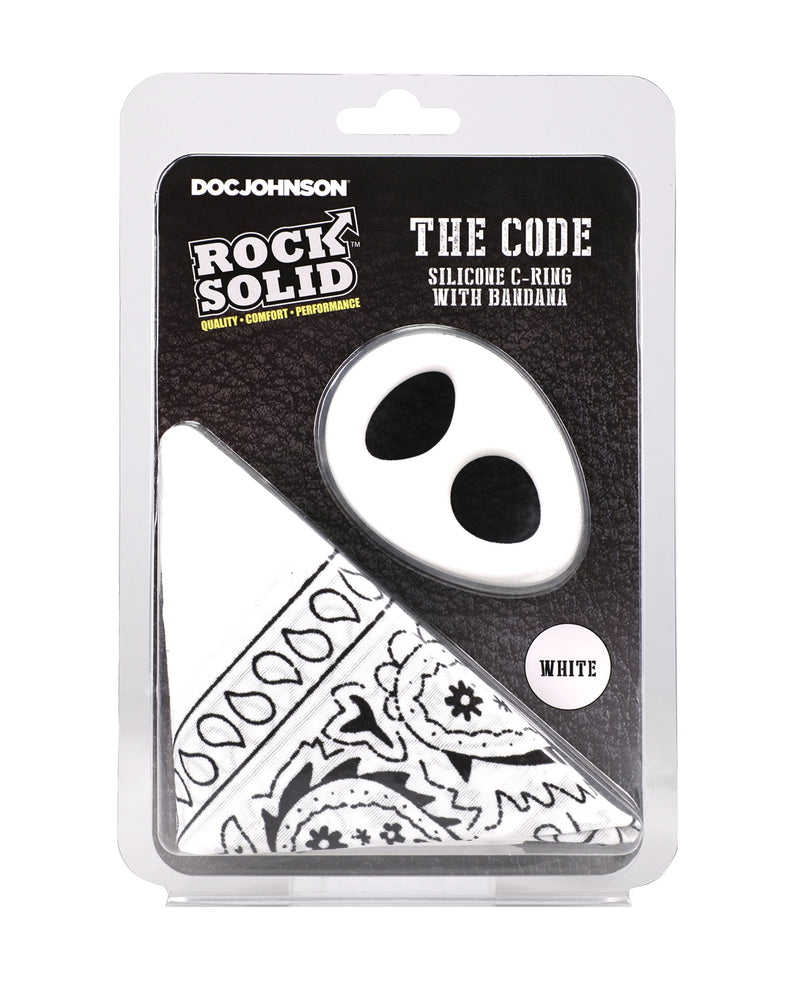 Cargue la imagen en el visor de la galería, Conjunto Rock Solid The Code de anillo para el pene de silicona bicolor con bandana a juego
