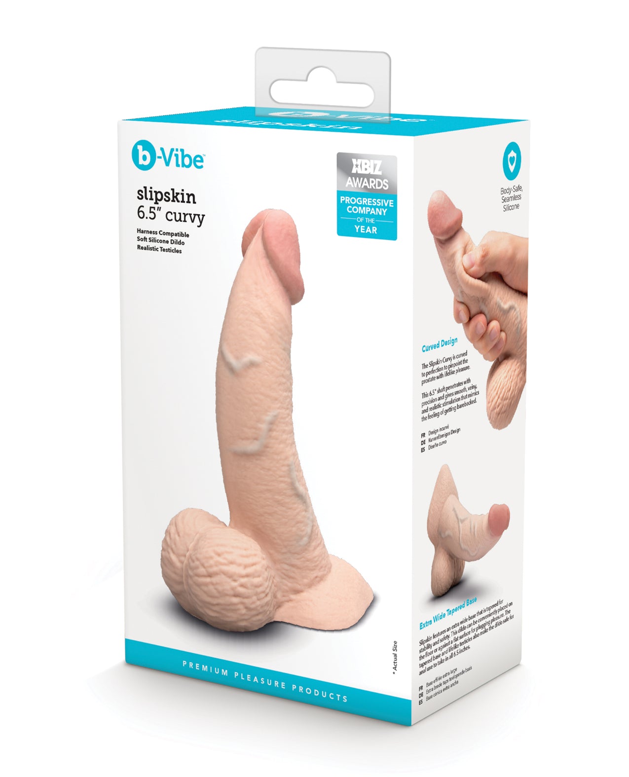 B-Vibe Slipskin Curvy dop anal vibratoriu din silicon, crem, de 6,5 Inch