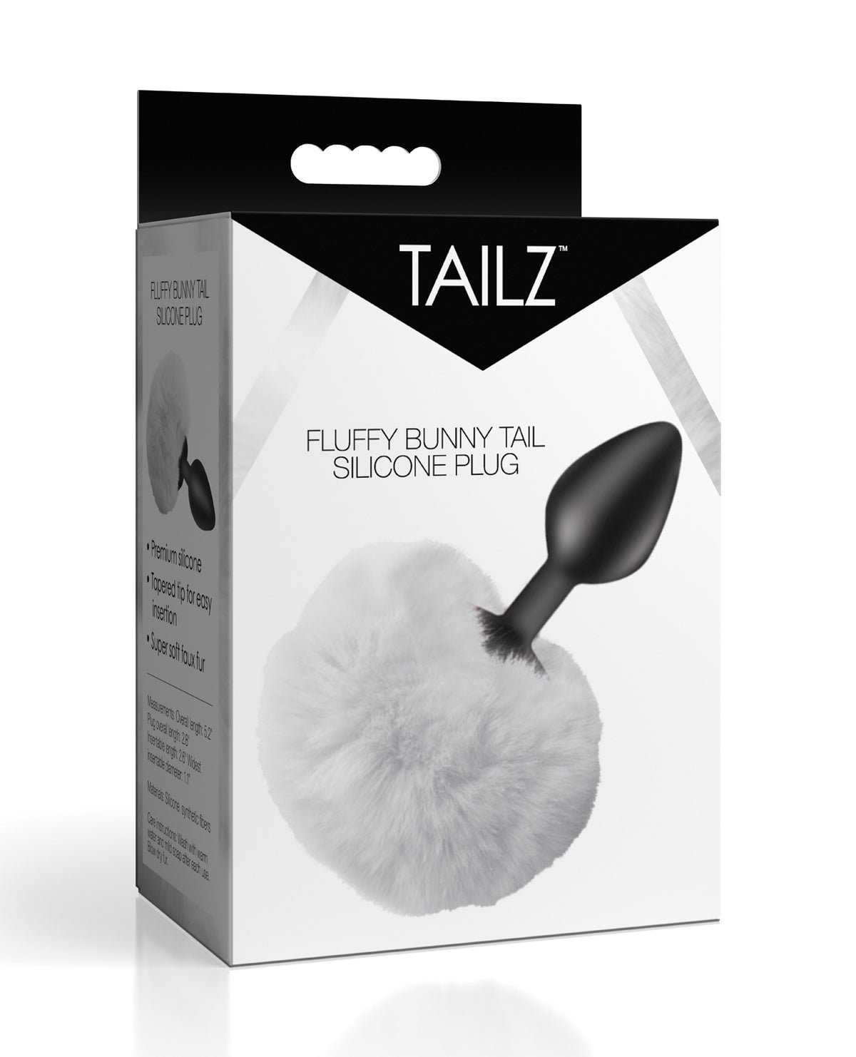 Plug anal de silicone com cauda de coelho branca de pelo sintético Tailz