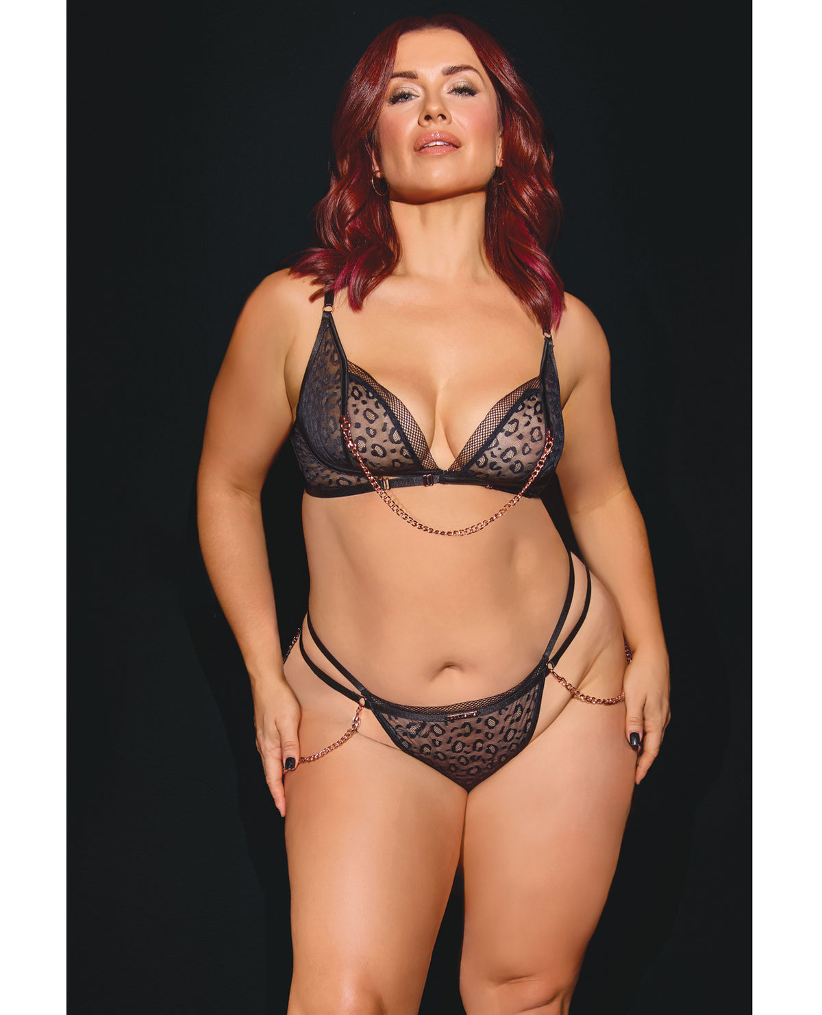 Ensemble 2 pièces Pleasure Collection Feline Fatale, soutien-gorge et string - Noir QN