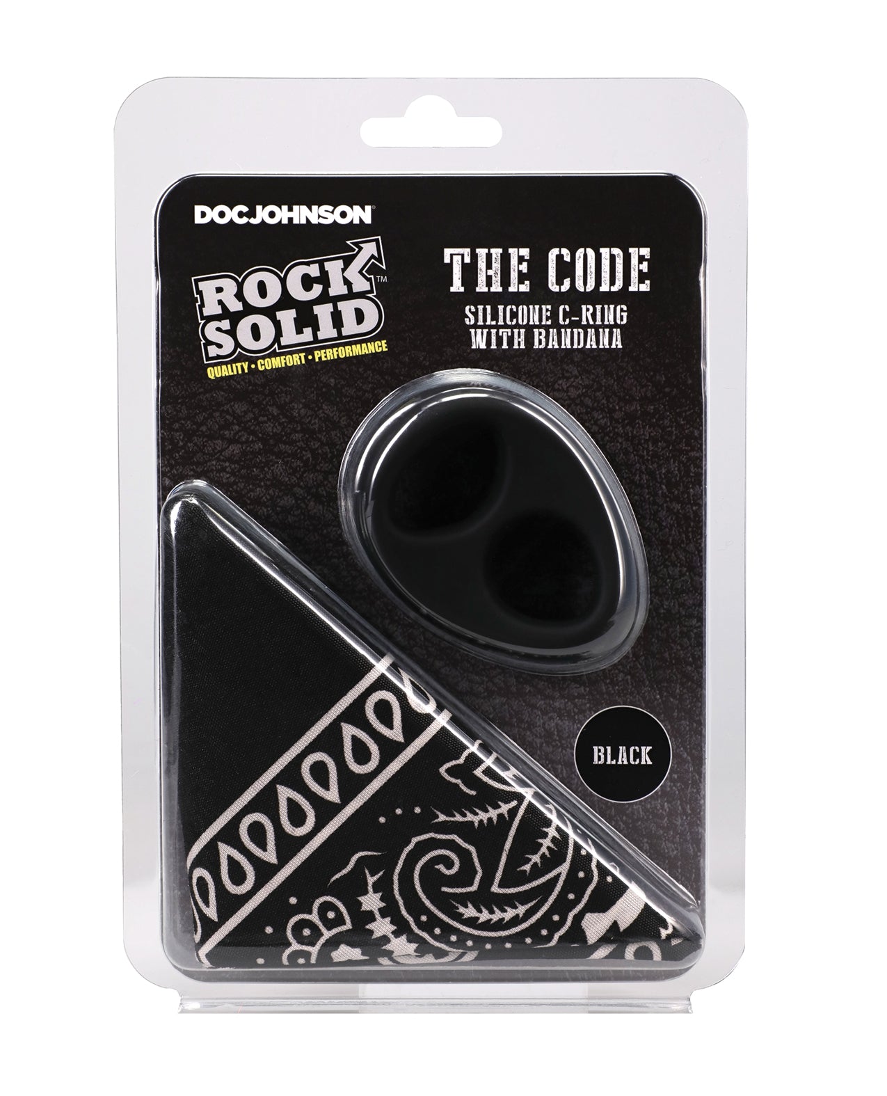 Rock Solid The Code Schwarzes Silikon-Penissring-Set mit Bandana