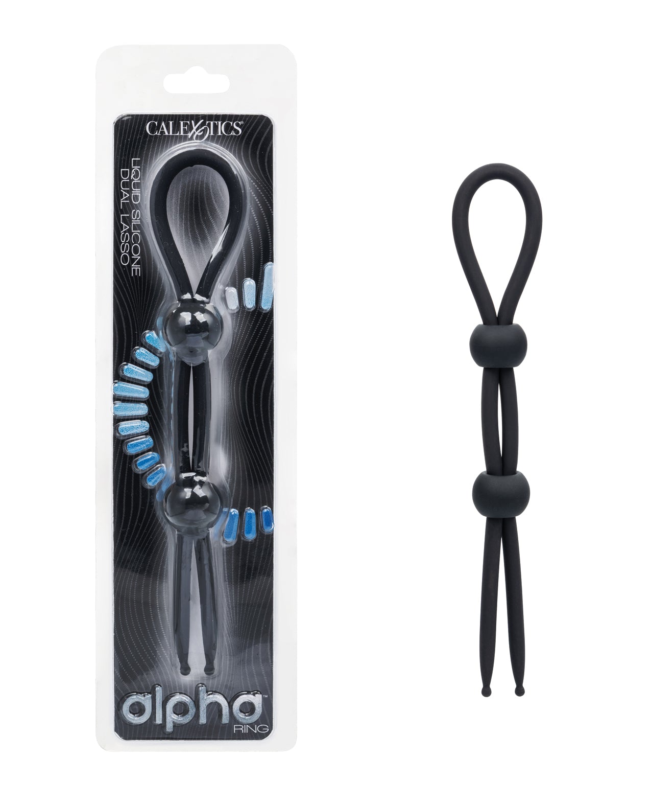 Alpha dubbele lasso-ring van vloeibare siliconen voor mannen, zwart