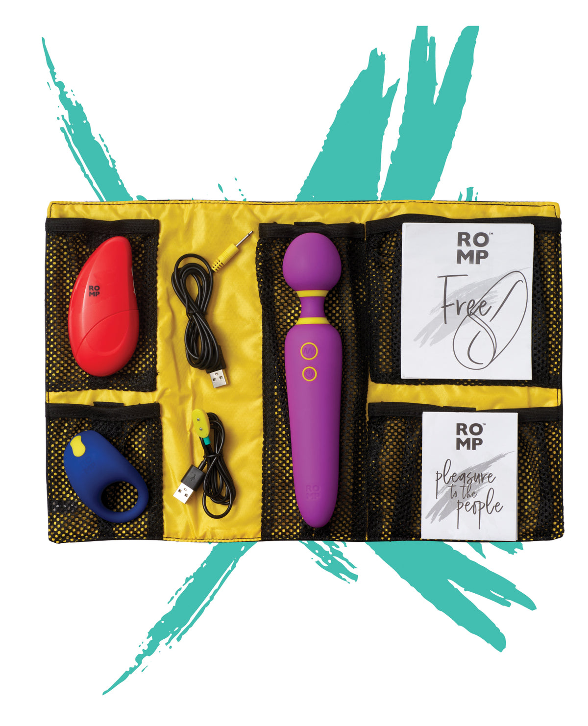 Kit de placer ROMP Flip Juke, masajeador de varita, gratis en estuche de transporte
