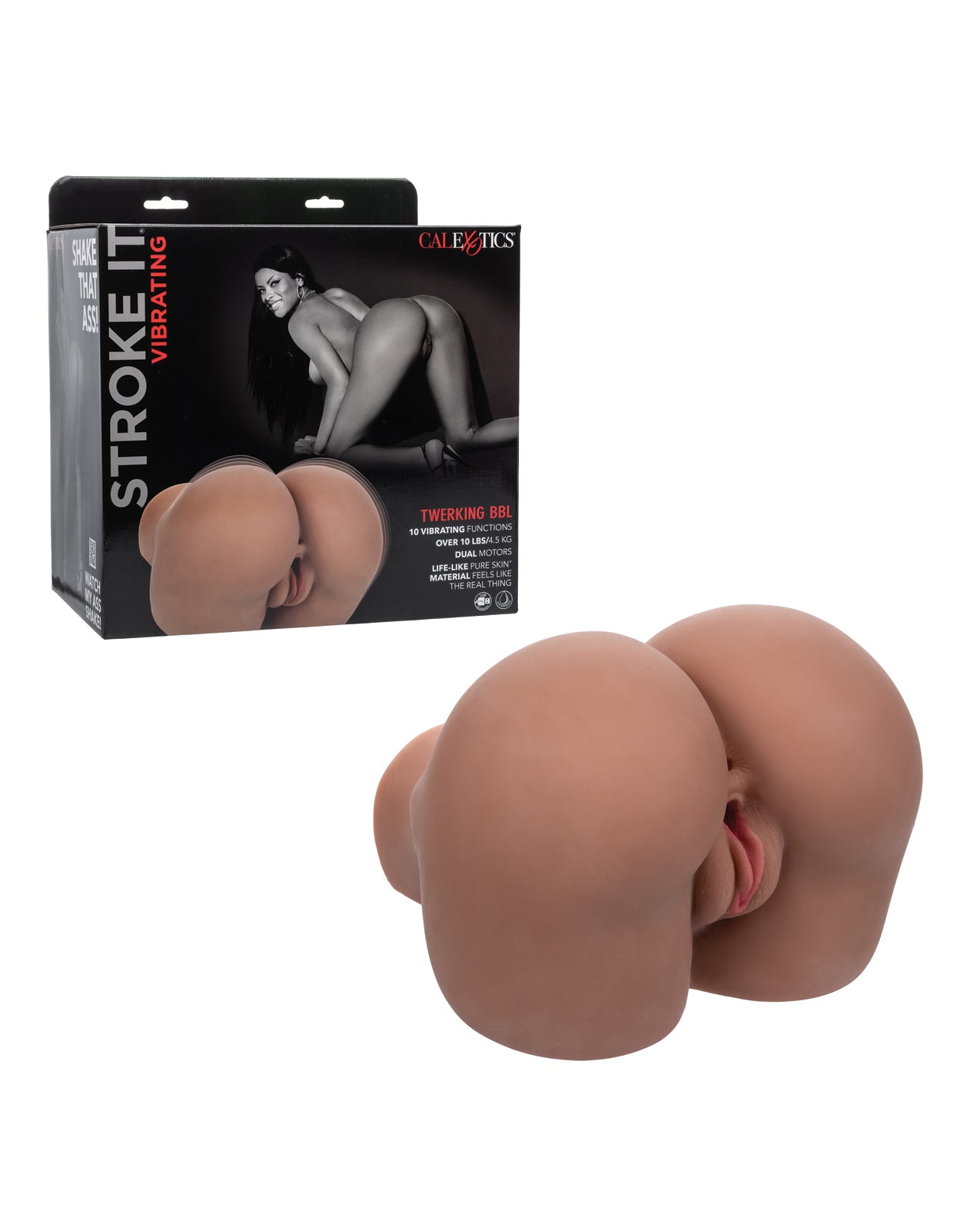 Masturbador Stroke It extrarresistente con vibración y movimiento de twerking para BBL, marrón