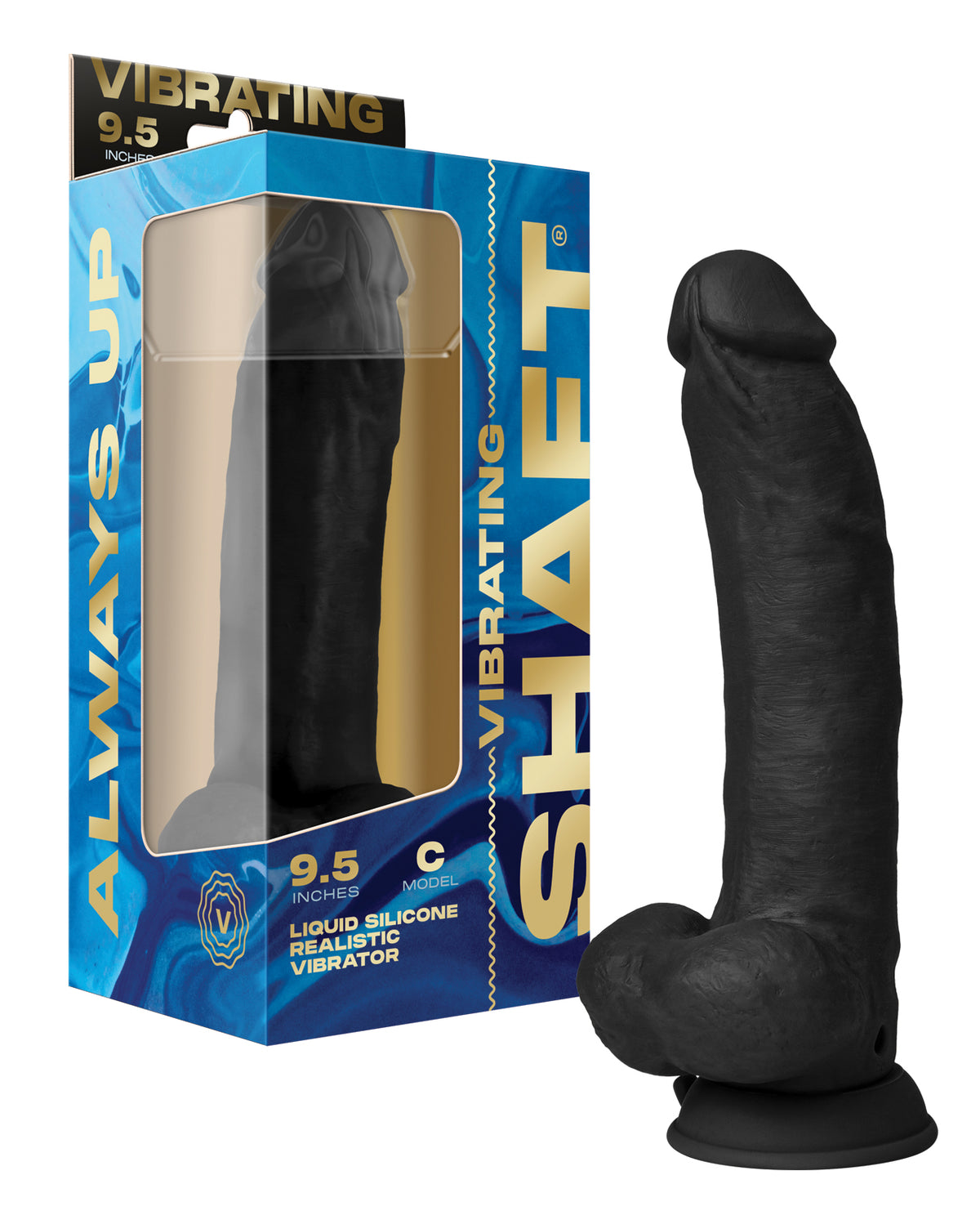 Shaft Flexskin vibrerande, böjd dildo i flytande silikon, 9.5" med kulor - svart