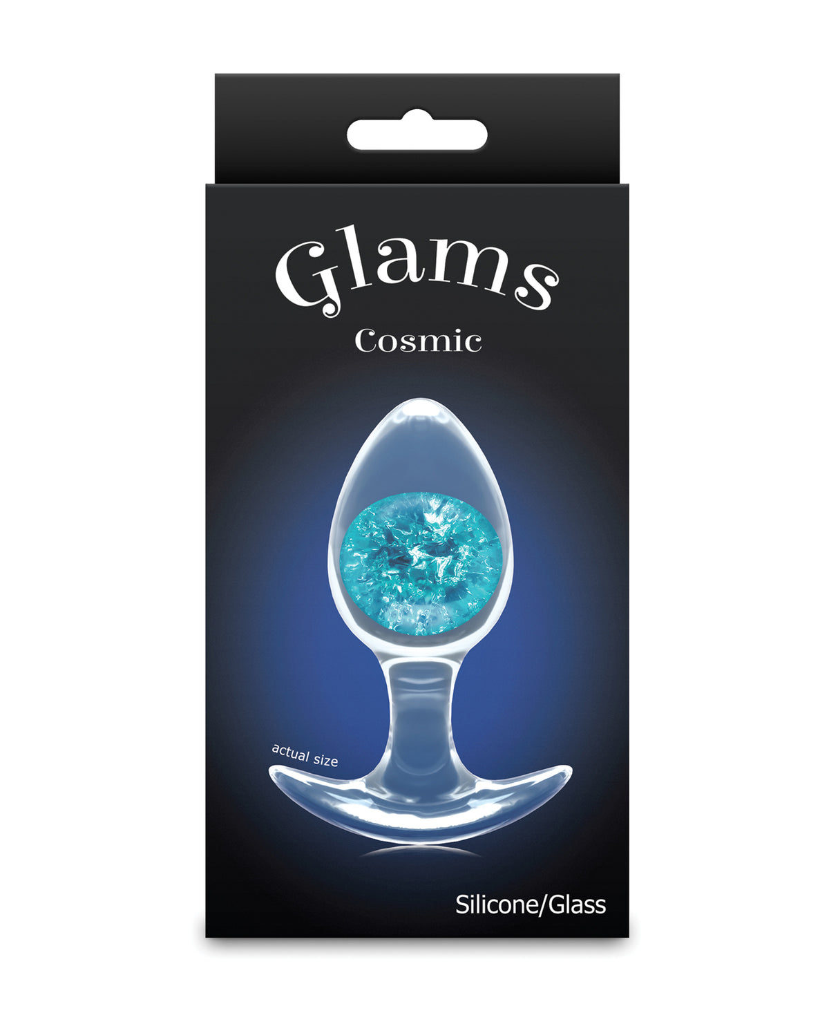 Cosmic Glams ブルー ミディアム リキッドシリコン アナルプラグ ガラスマーブルセンター付き