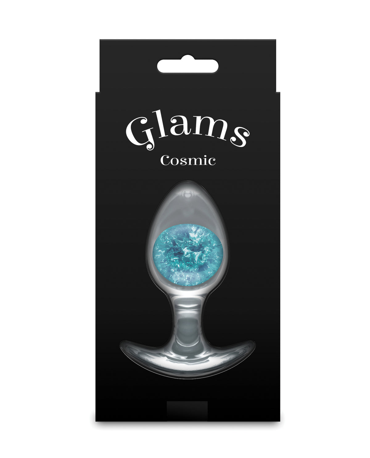 Plug anal azul de silicona líquida de tamaño mediano con centro de esfera de vidrio Cosmic Glams