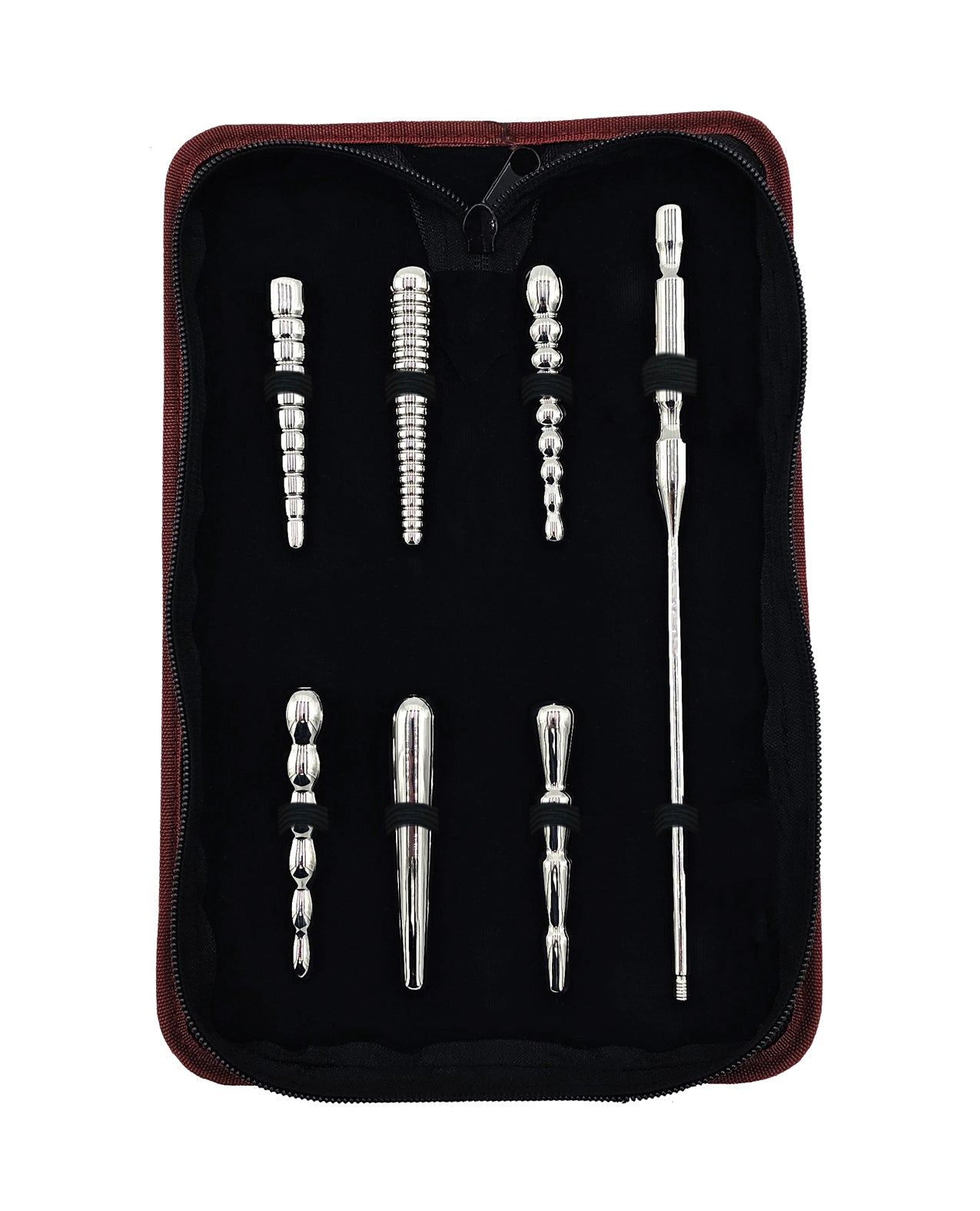 Conjunto Rouge de 6 plugs huecos para pene de acero inoxidable con asas intercambiables