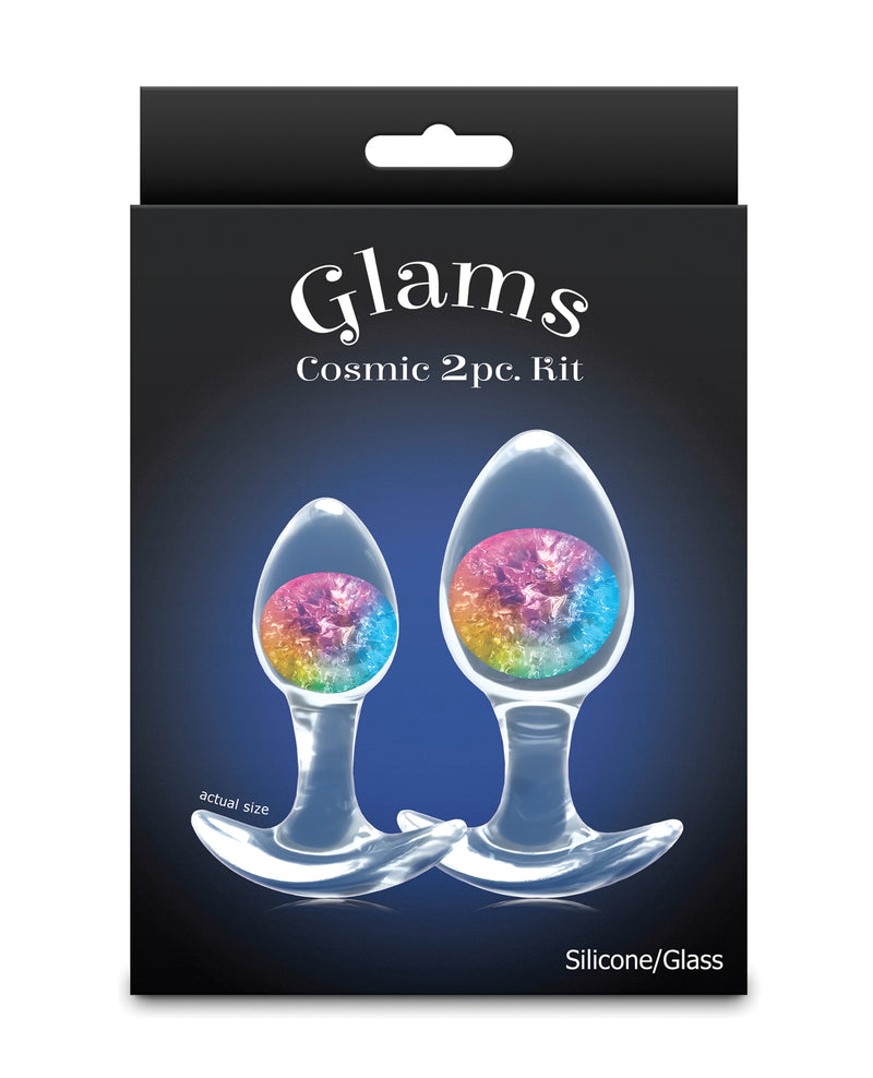Afbeelding laden in Galerijviewer, Cosmic Glams 2-delige set van siliconen glazen knikkers en plugs in regenboogkleuren
