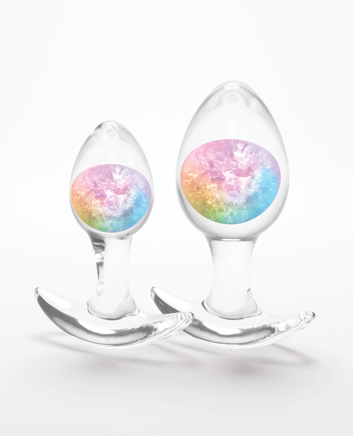 Cosmic Glams 2-delige set van siliconen glazen knikkers en plugs in regenboogkleuren