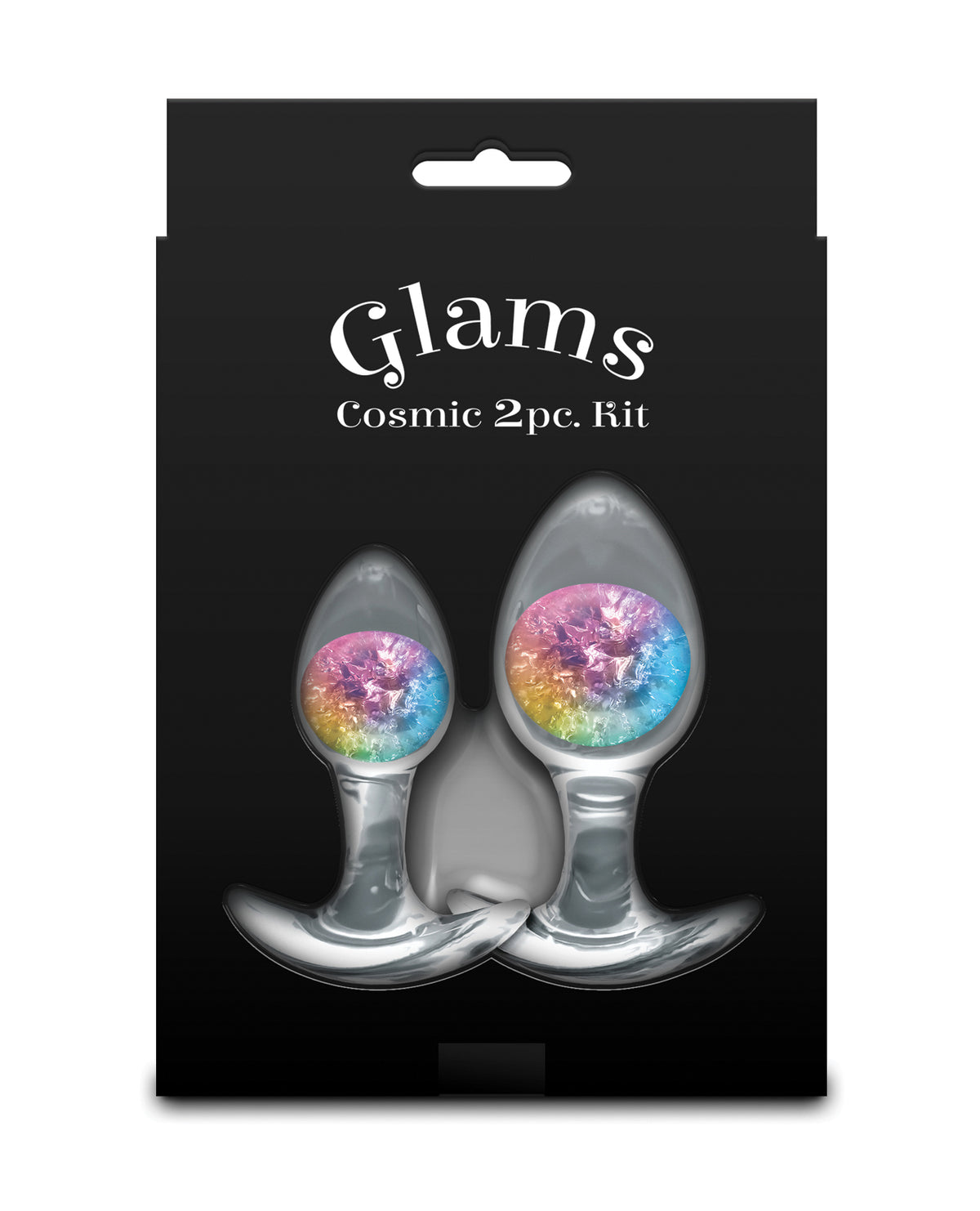 Cosmic Glams 2-delige set van siliconen glazen knikkers en plugs in regenboogkleuren