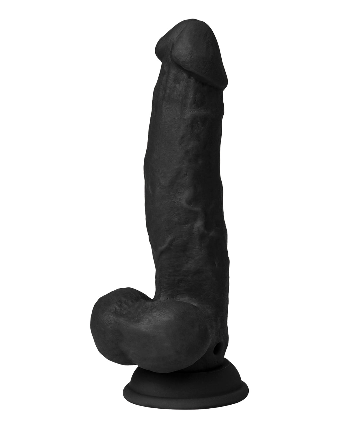 Wibrujące dildo z ciekłego silikonu z bocznym wygięciem i kulkami, kompatybilne z uprzężą, czarne