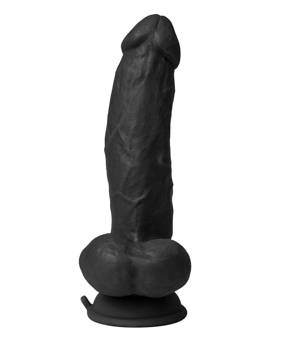 Wibrujące dildo z ciekłego silikonu z bocznym wygięciem i kulkami, kompatybilne z uprzężą, czarne