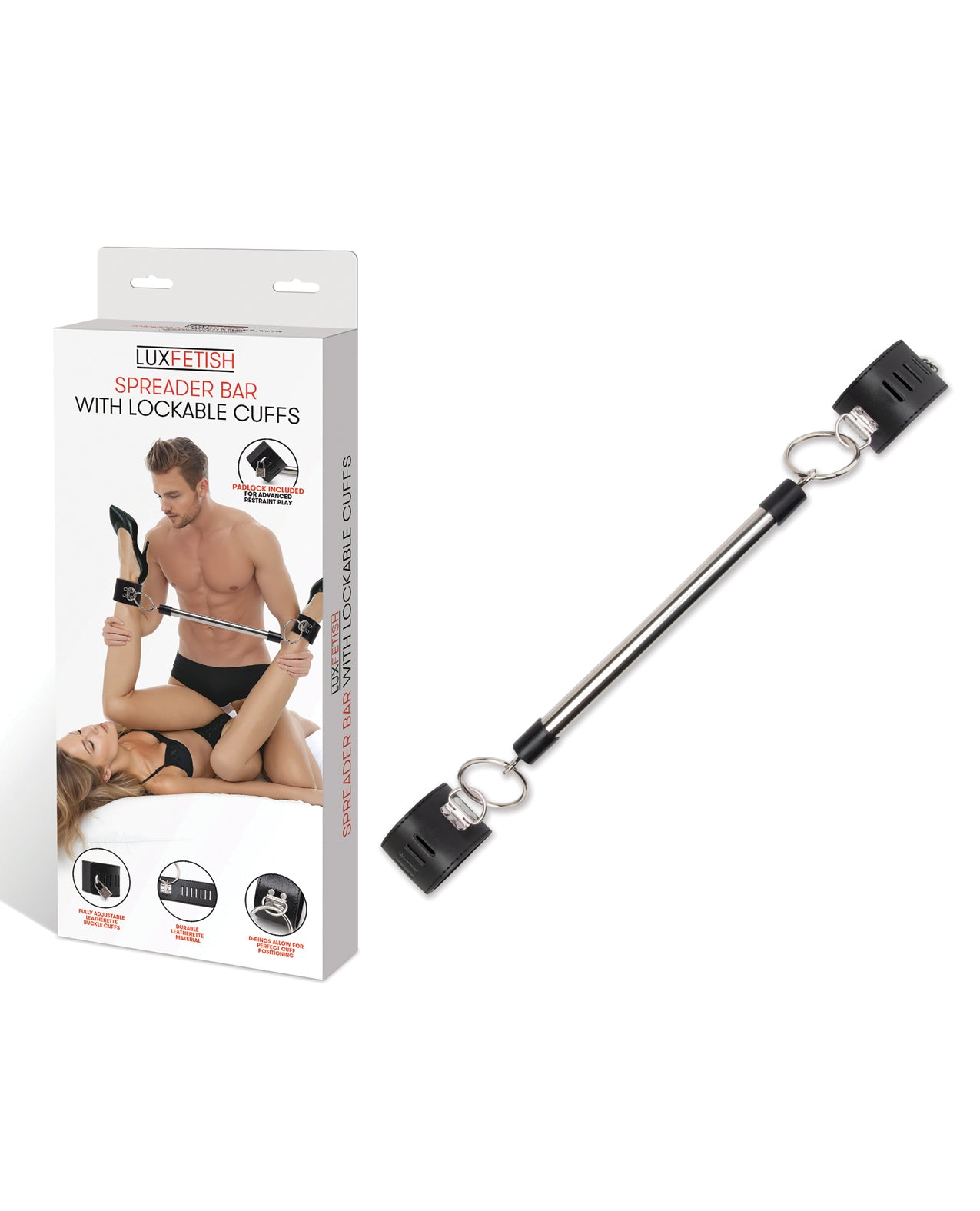 Lux Fetish Adjustable Bondage Spreader Bar With Lockable Cuffs