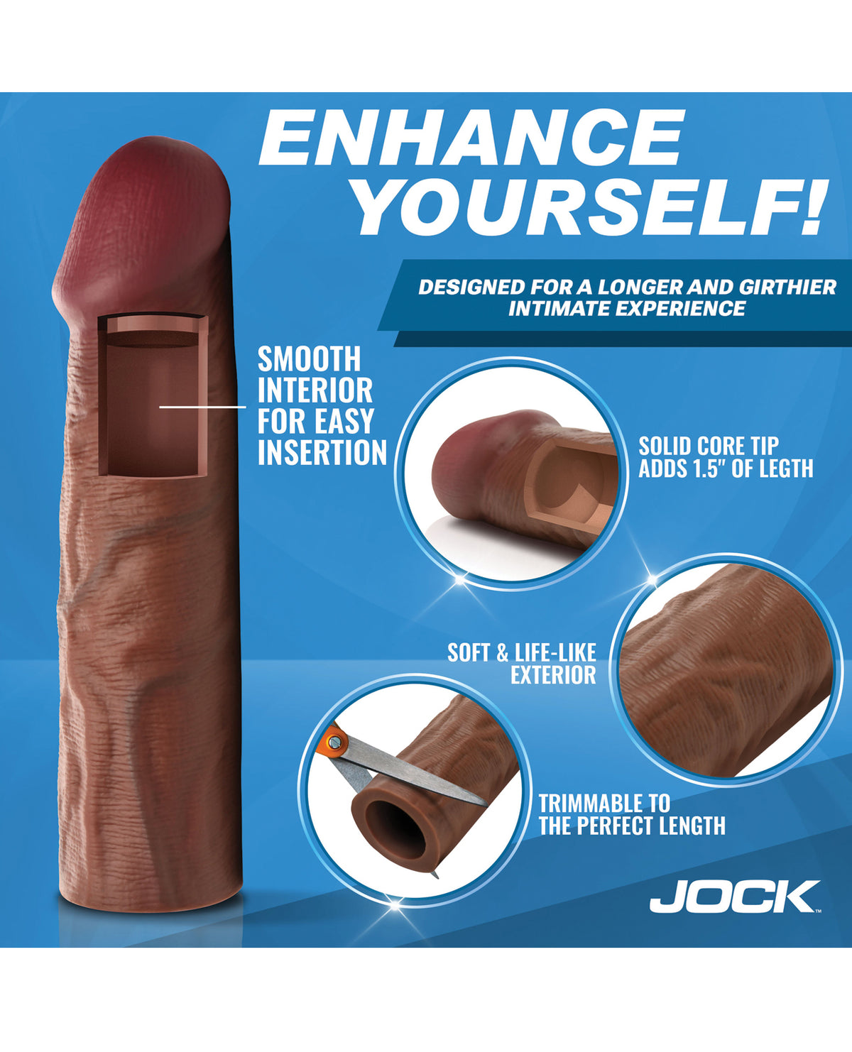 Realistic Silicone Penis Extension Sleeve With Waist Strap Dark