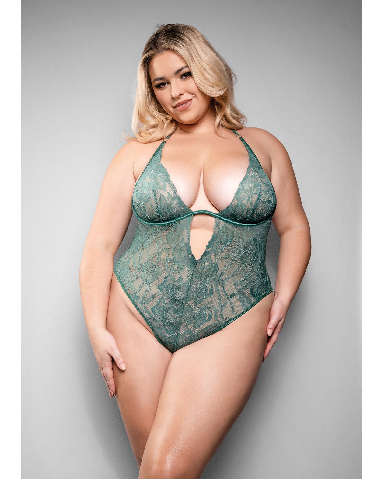 Body de renda verde Temptress Aerin com corrente removível 3X