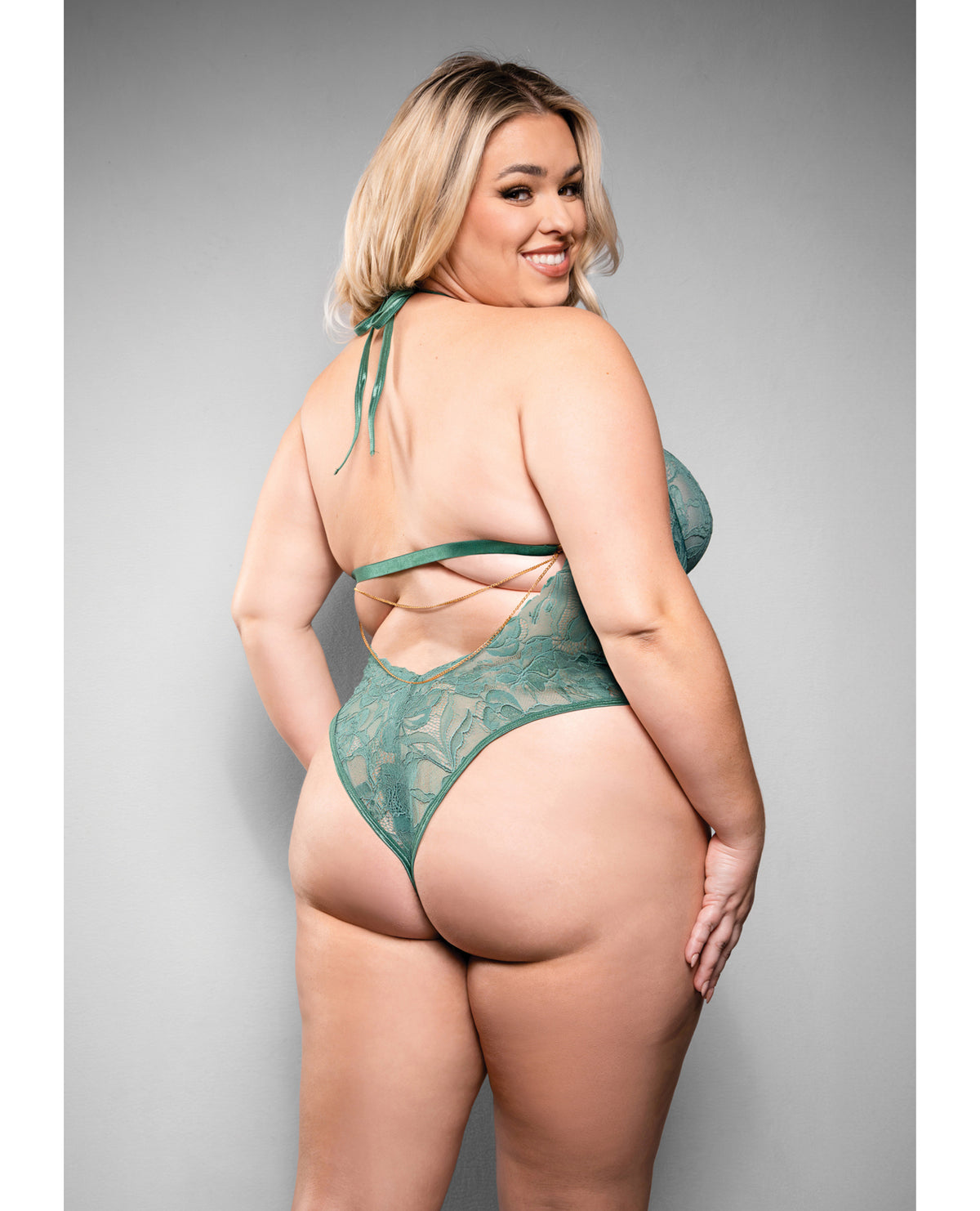 Body de renda verde Temptress Aerin com corrente removível 3X