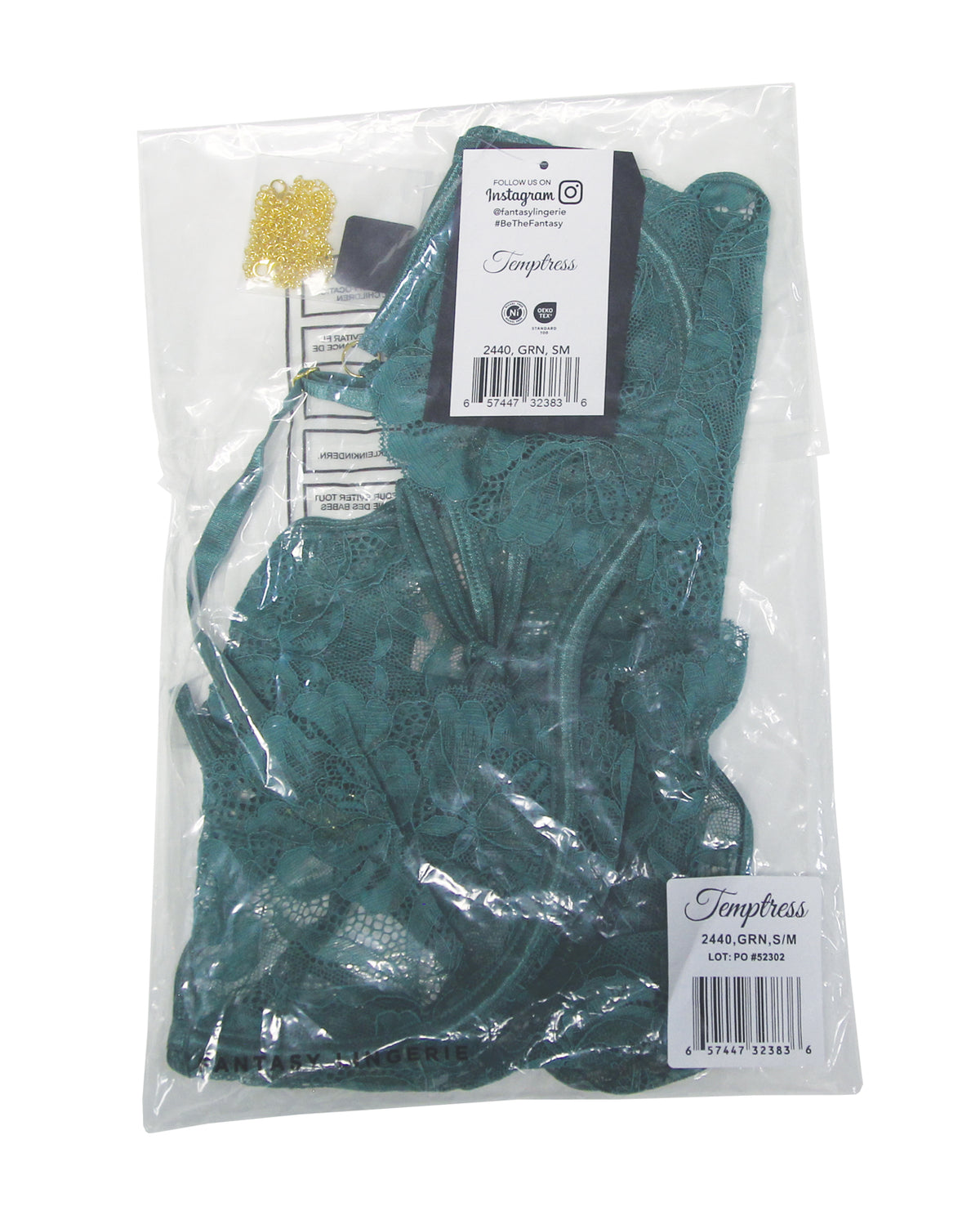 Body de renda verde Temptress Aerin com corrente removível 3X