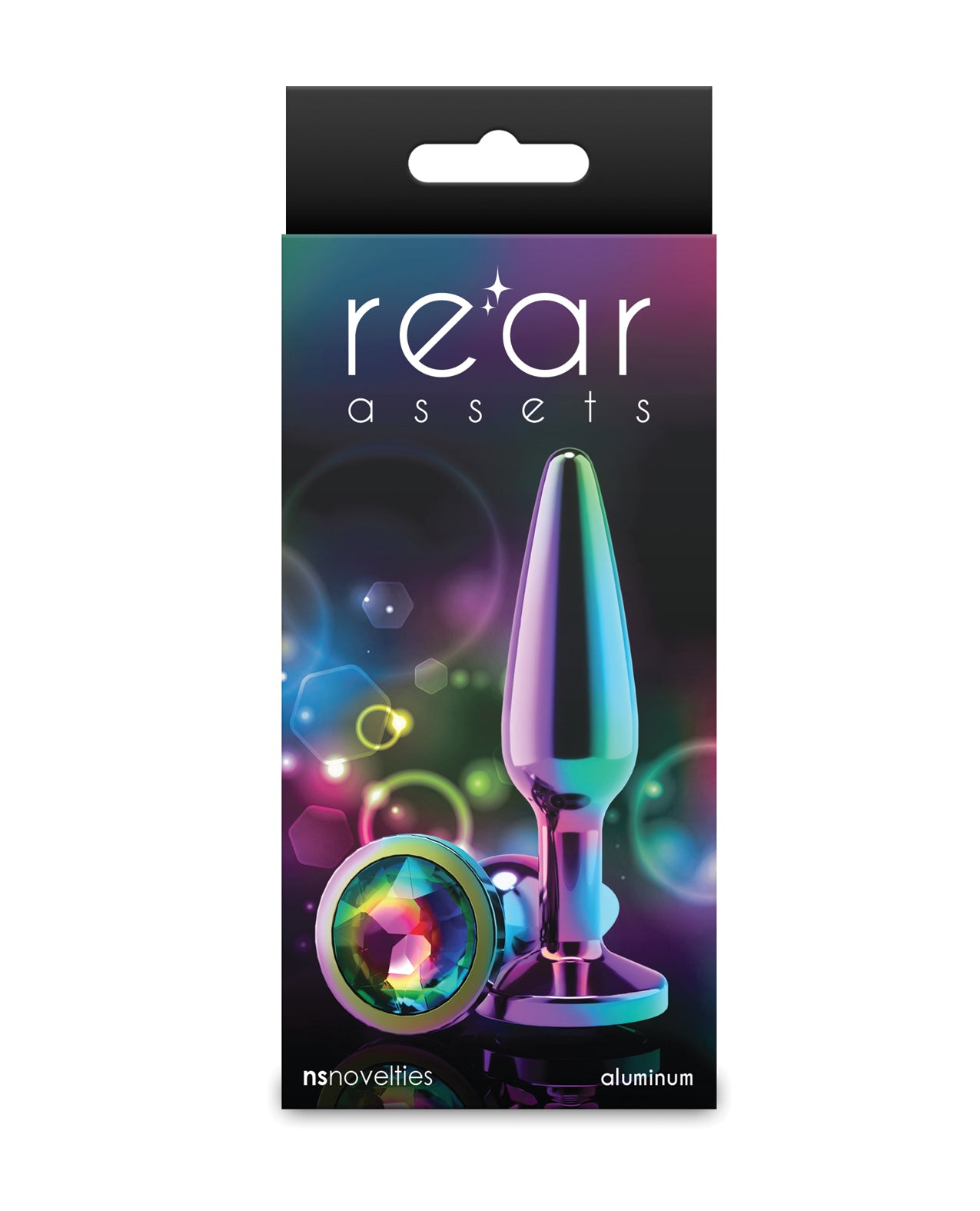 Plug anal cônico de alumínio cromado arco-íris, tamanho médio, para uma experiência sensual suave e prazerosa