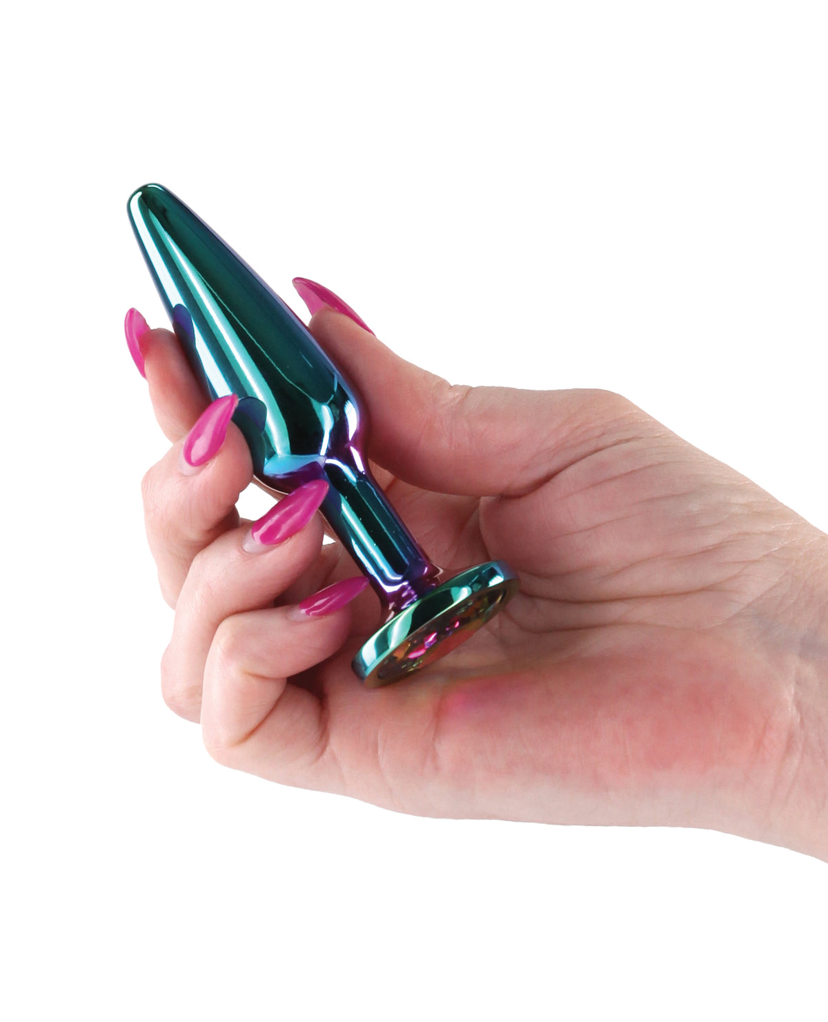 Plug anal cônico de alumínio cromado arco-íris, tamanho médio, para uma experiência sensual suave e prazerosa