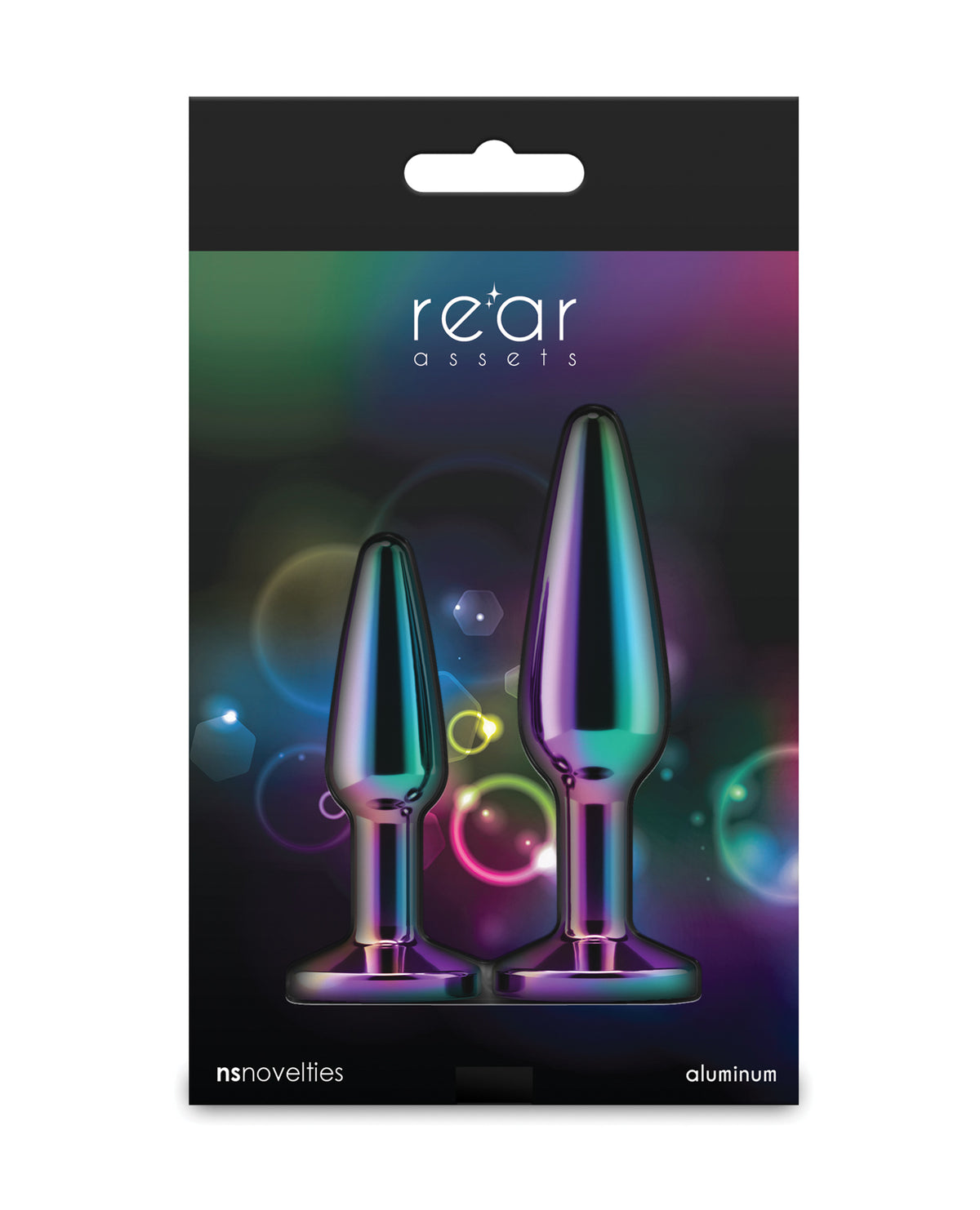 Rear Assets regenboogchroomkleurige aluminium anale trainingsset met taps toelopende pluggen