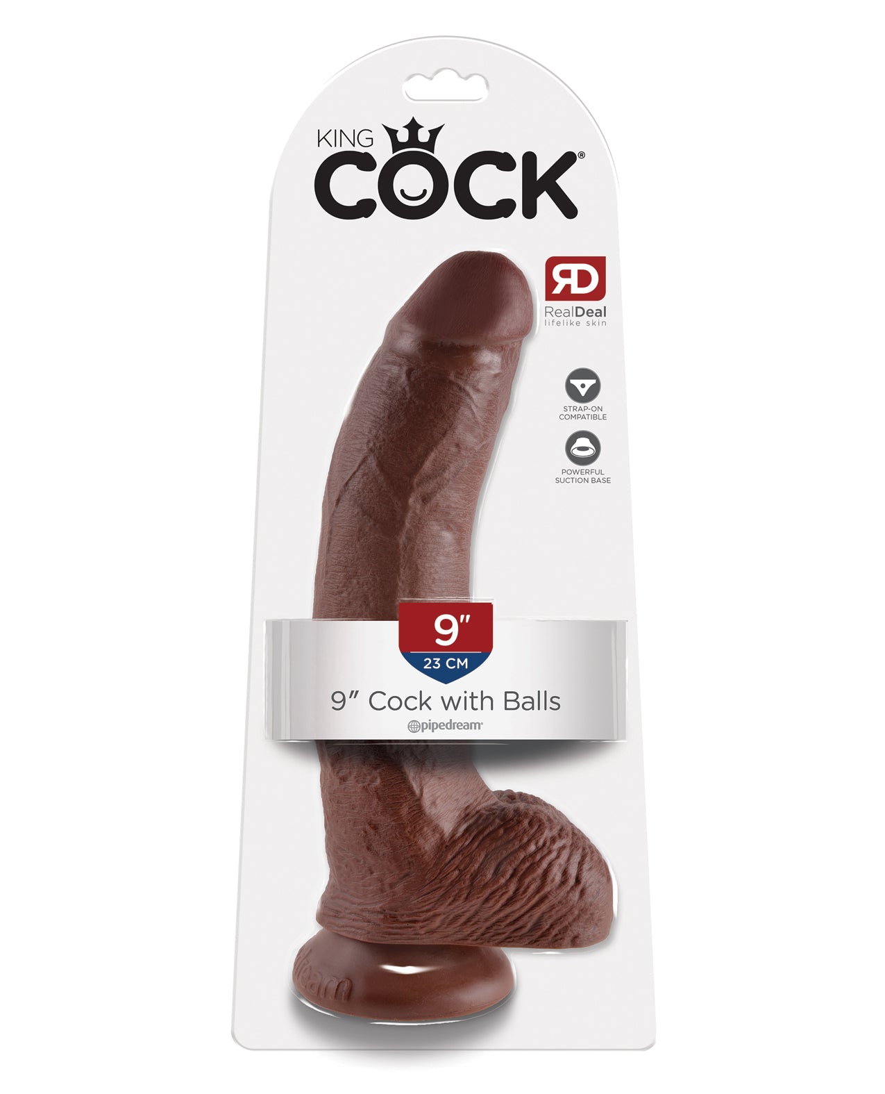 King Cock 9 Inch Dildo With Balls Brown Realistic Veiny Design