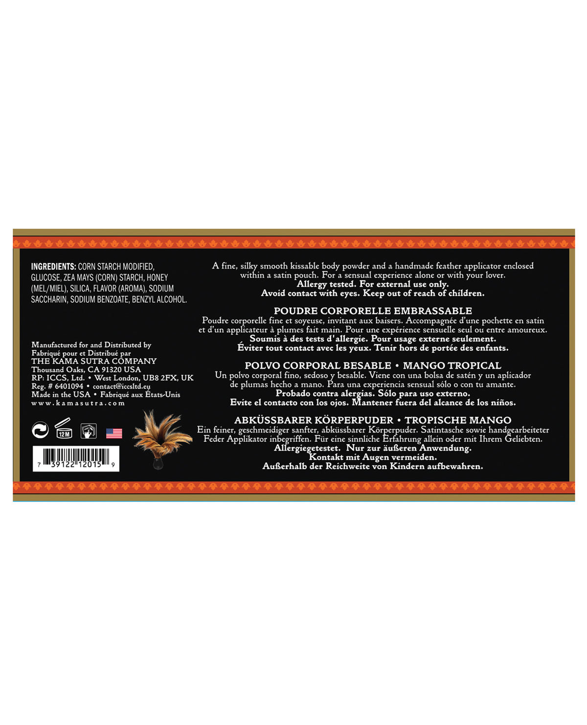 Puder do ciała Kama Sutra Honey Dust do całowania, 6 oz, tropikalne mango