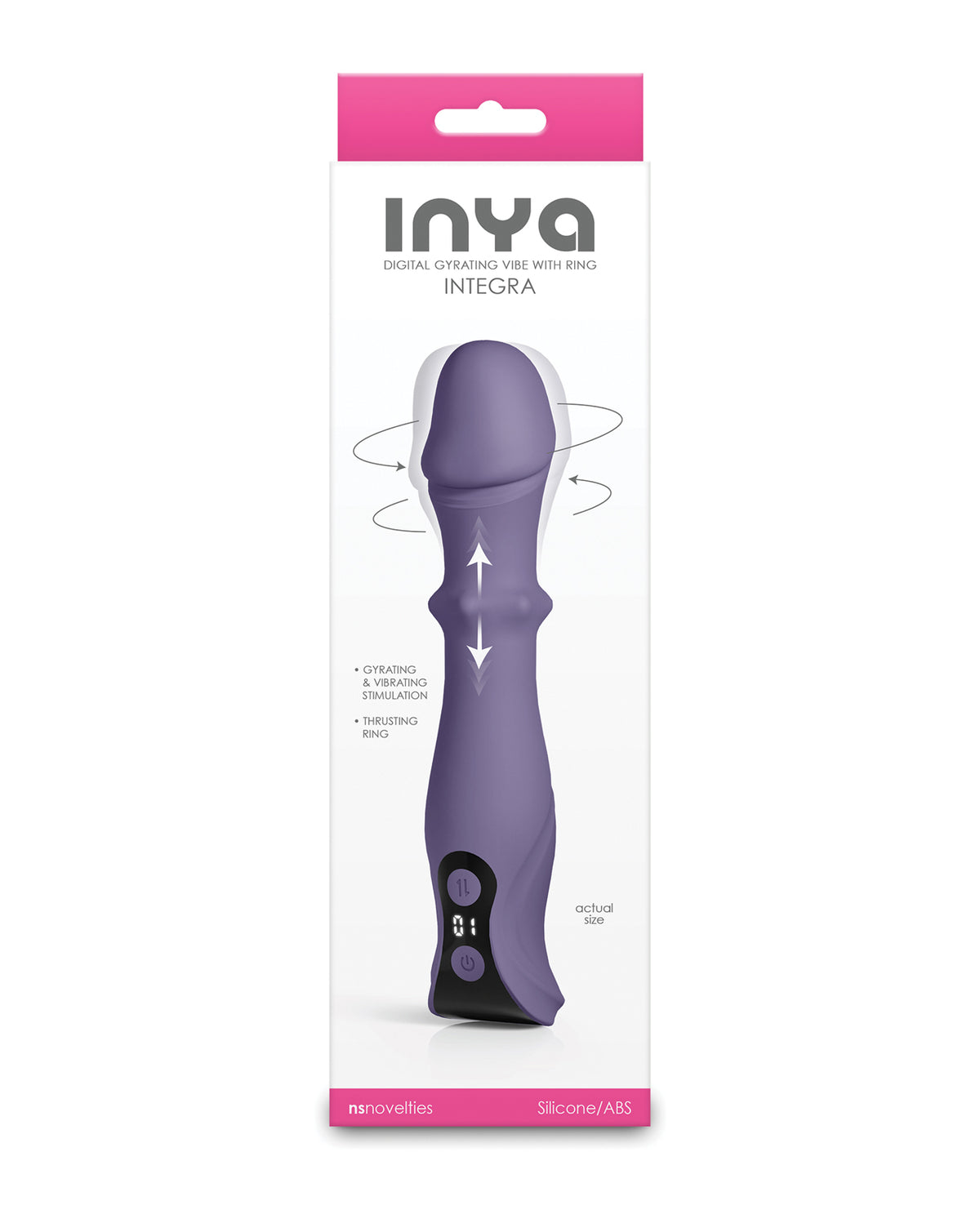 Vibrador recargable Inya Integra con pantalla digital y cabezal giratorio, gris