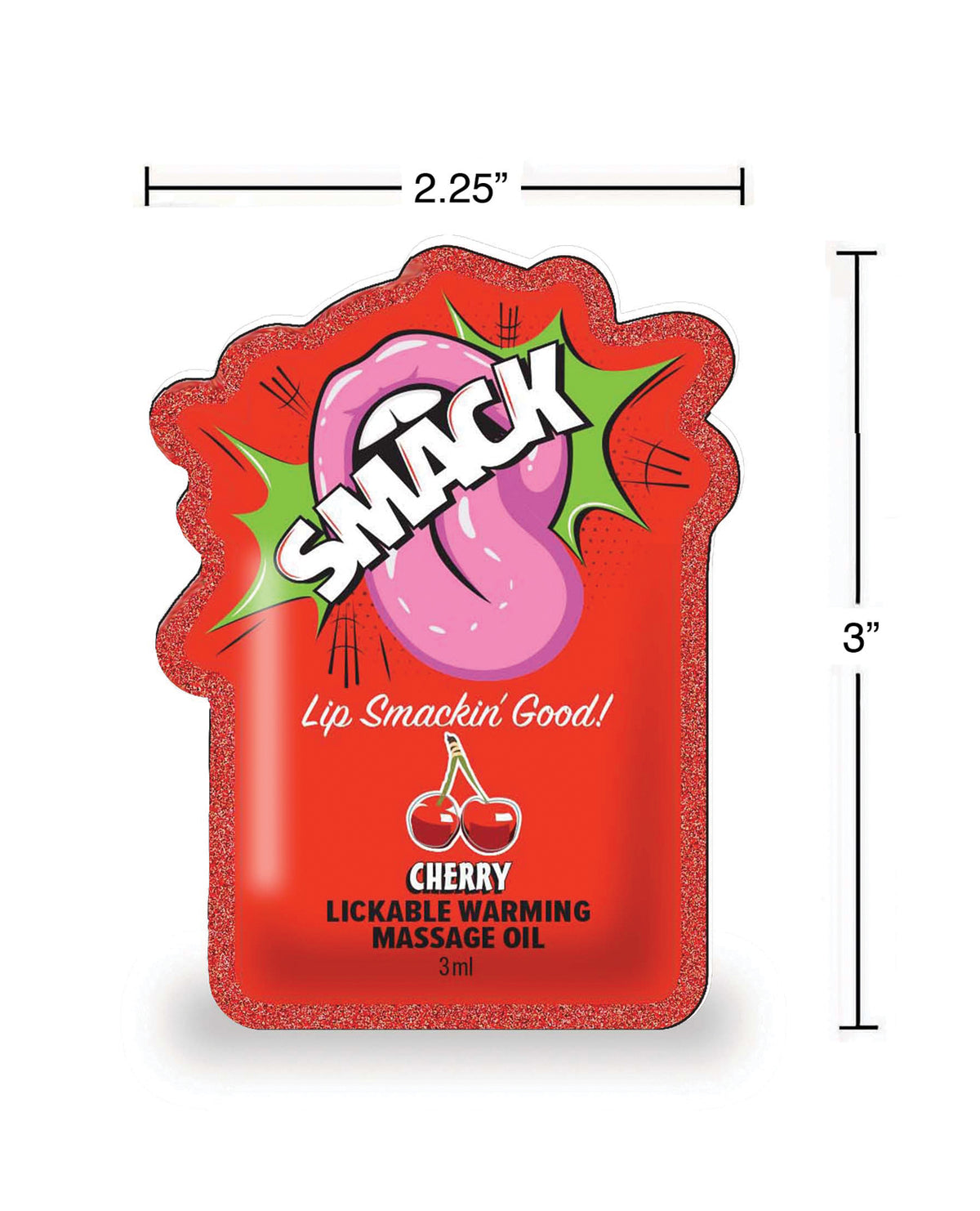 Óleo de massagem aquecedor sabor cereja Smack Lickable, sachê de 3ml para presente