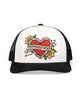 Lataa kuva gallerian katseluohjelmaan, Wood Rocket Tattoo Heart Motherfucker -säädettävä trucker-lippis, musta-valkoinen
