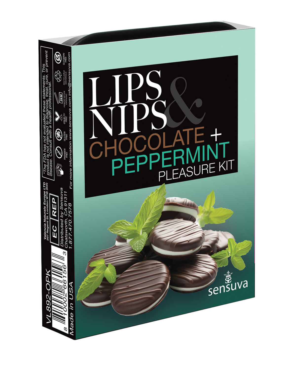 Kit de placer Sensuva Lips And Nips con bálsamo de chocolate y menta y guía
