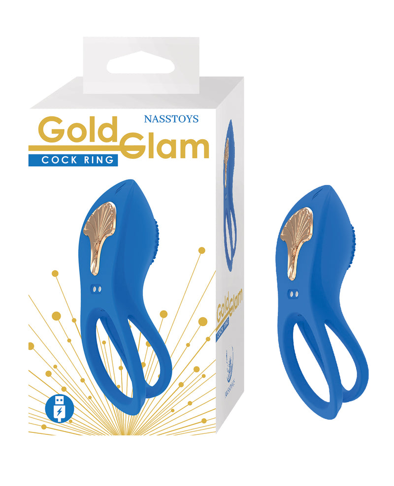 Indlæs billede i gallerifremviser, Nasstoys Gold Glam silikonepenisring med dobbelt ring, blå
