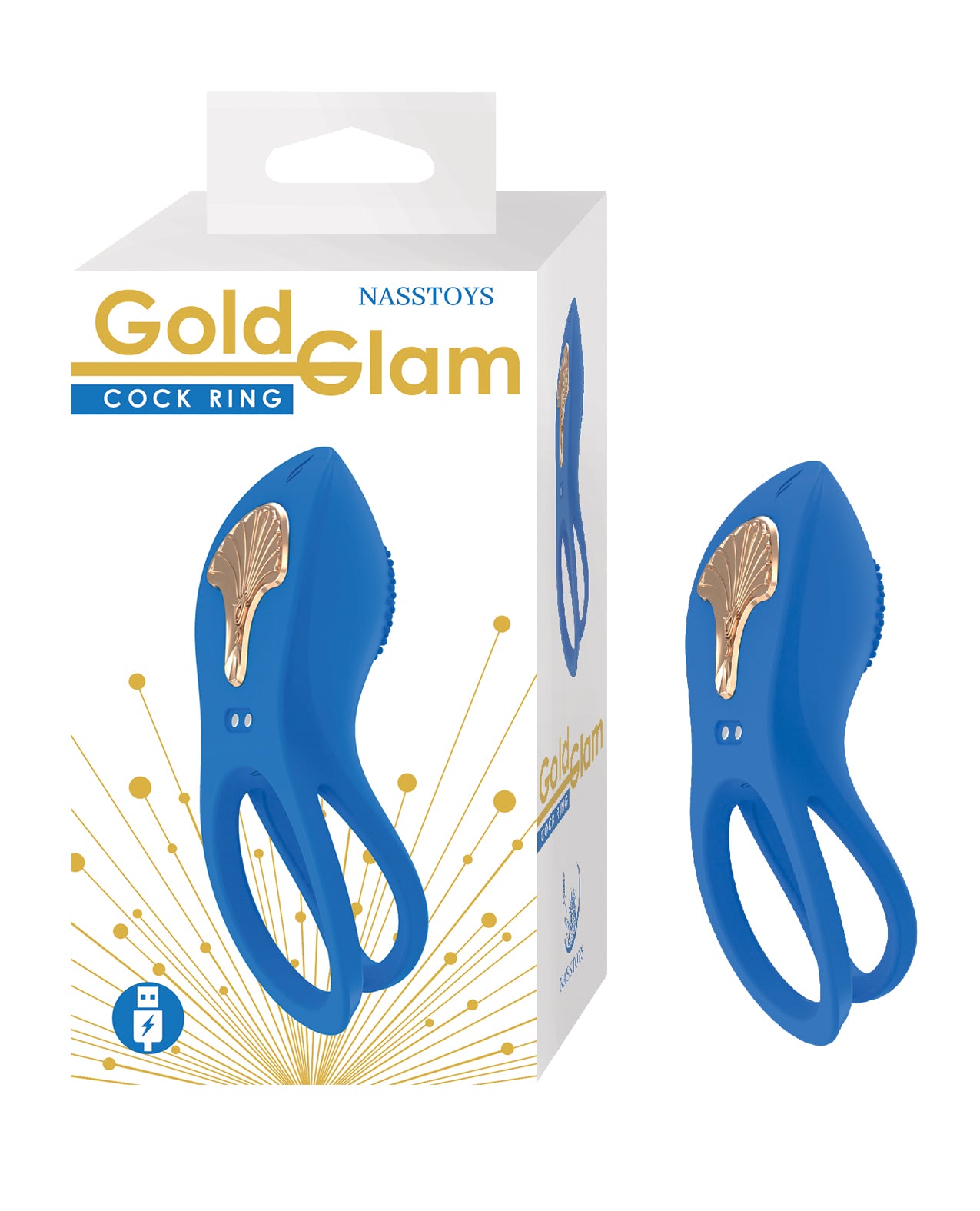 Nasstoys Gold Glam silikonepenisring med dobbelt ring, blå