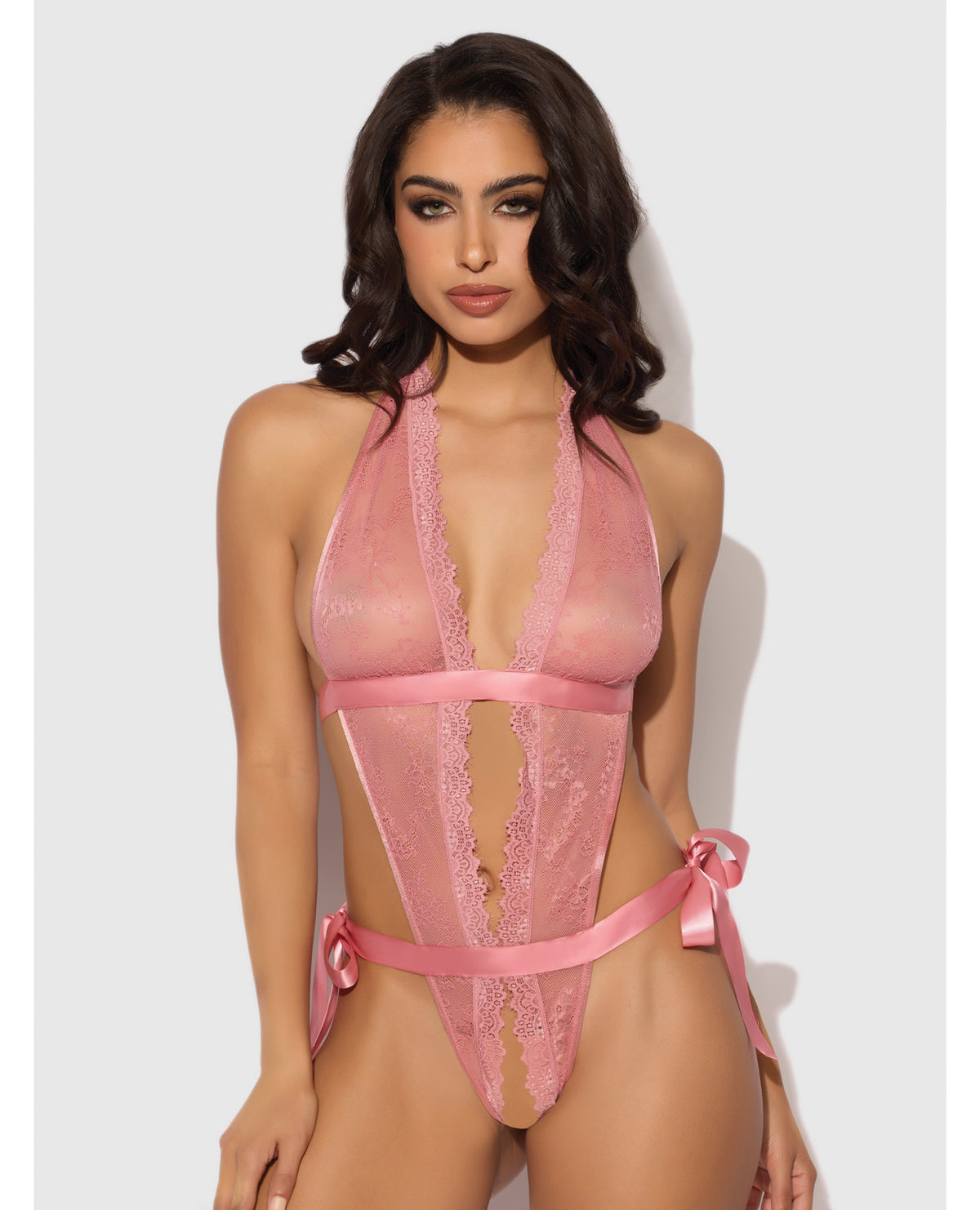 Kiki Spitzen- und Satin-Teddy Rose mit tiefem Ausschnitt, Dessous XL