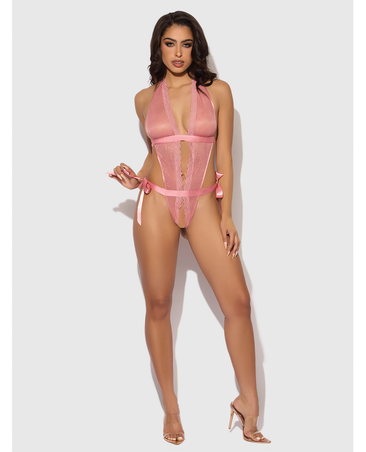 Kiki Spitzen- und Satin-Teddy Rose mit tiefem Ausschnitt, Dessous XL