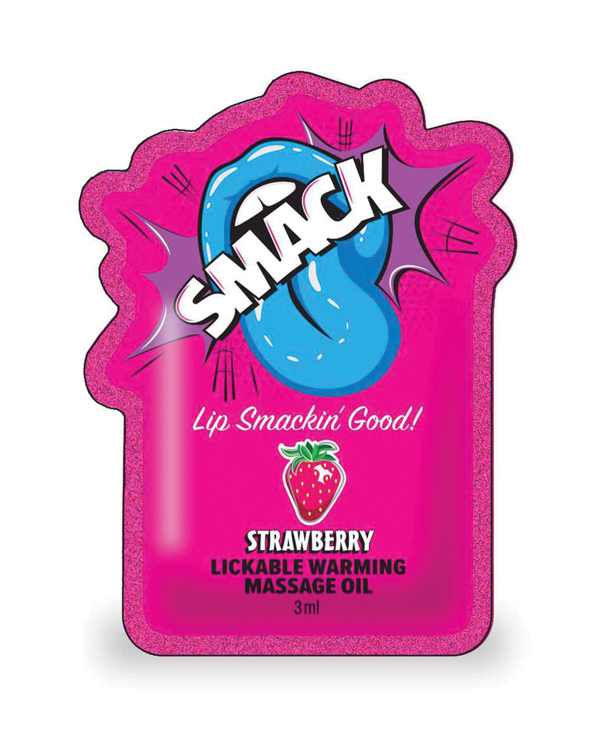 Smack Lickable -lämpenevä hierontaöljy, mansikka, 3 ml:n pussi, 36 kappaleen esillepanopaketti