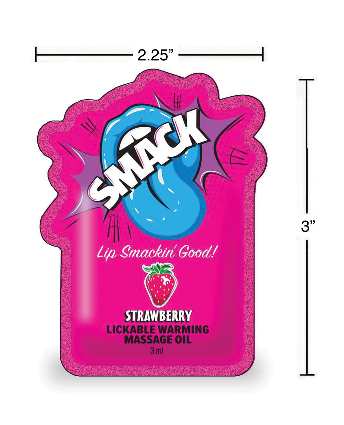 Smack Lickable -lämpenevä hierontaöljy, mansikka, 3 ml:n pussi, 36 kappaleen esillepanopaketti