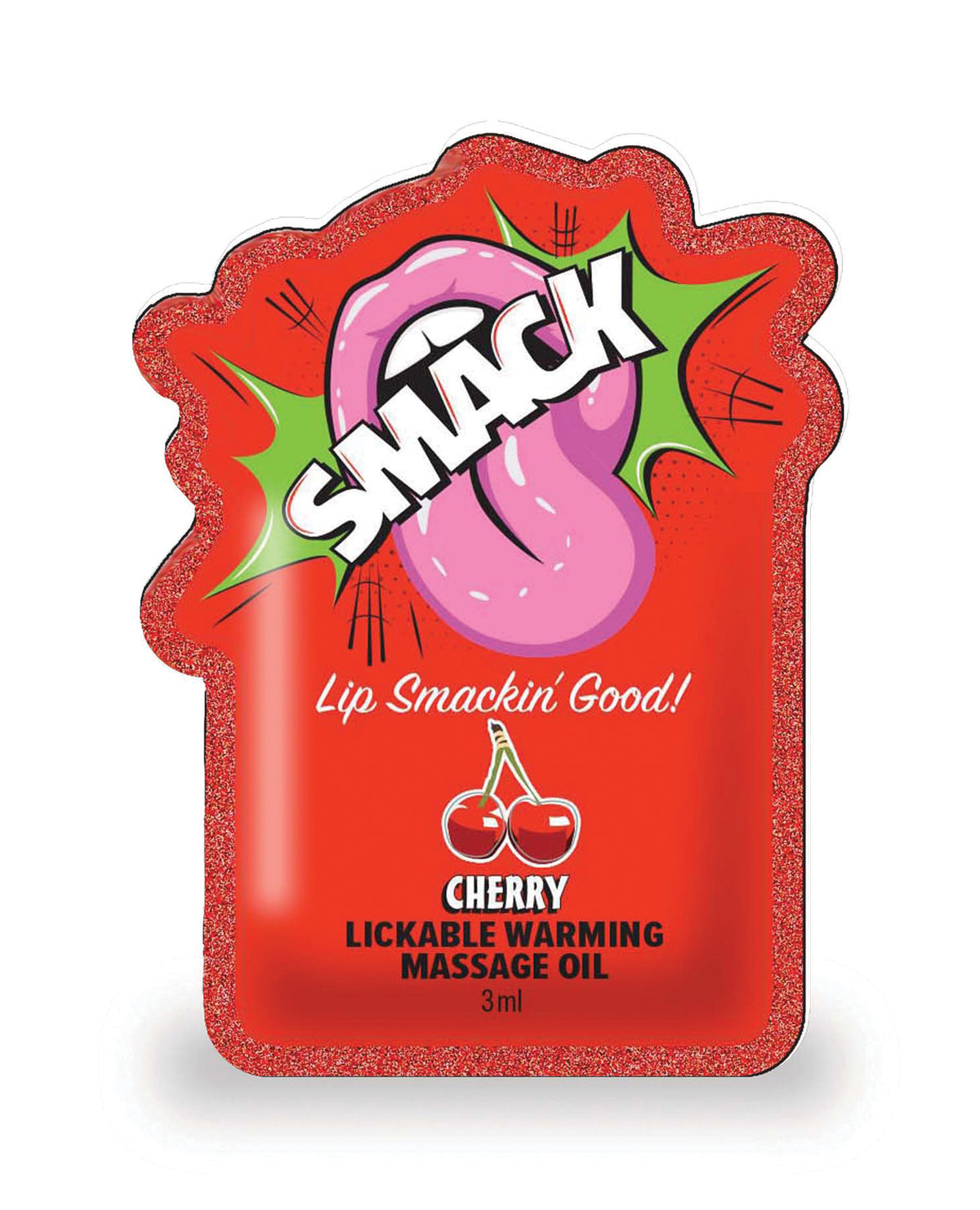 Smack slikbar varmende massageolie - kirsebær 3 ml pose - display med 36 stk.