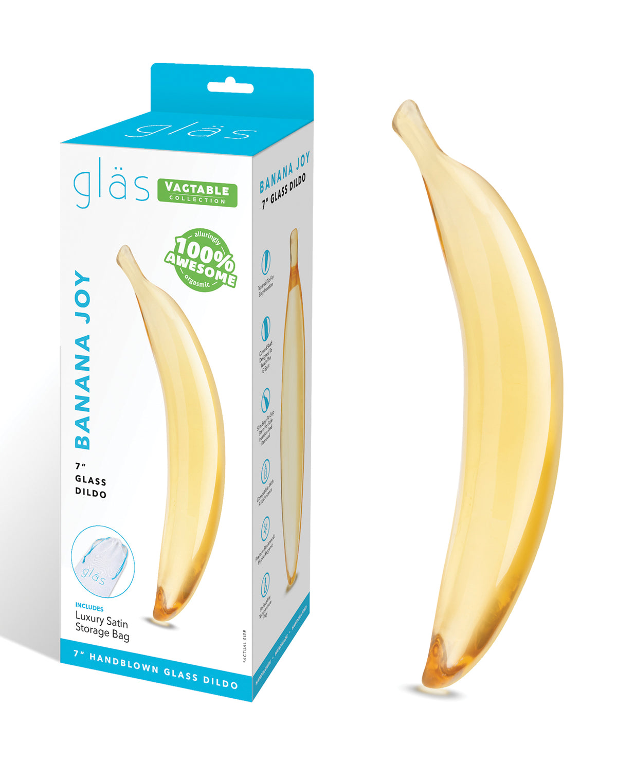 Håndblæst bananformet dildo i massivt glas, 7 Inch, sensuelt lystlegetøj