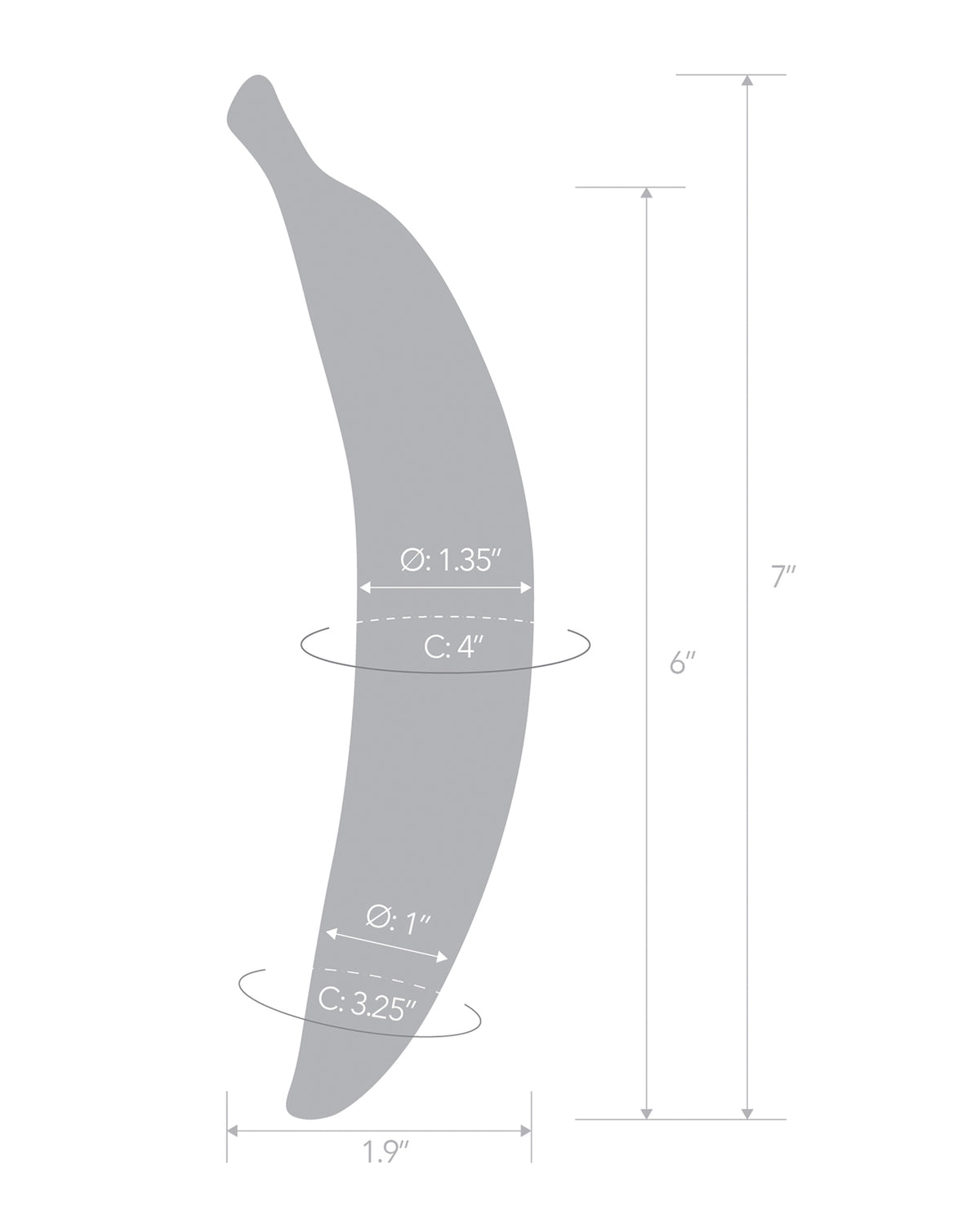 Handgeblazen banaanvormige glazen dildo van 7 inch, massief, sensueel genotsartikel
