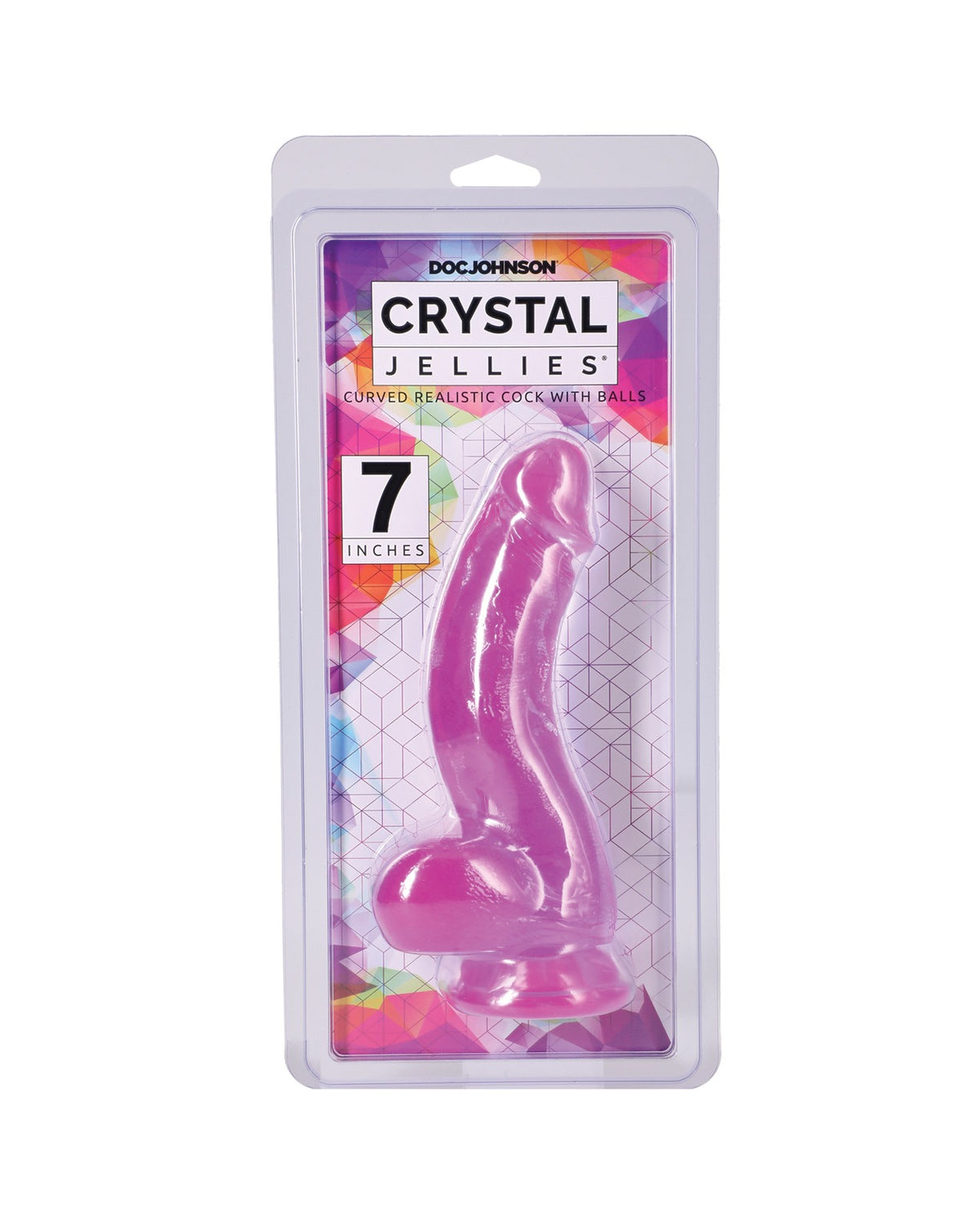 Dildo realista curvado Crystal Jellies de Doc Johnson, de 7 pulgadas, con testículos, morado